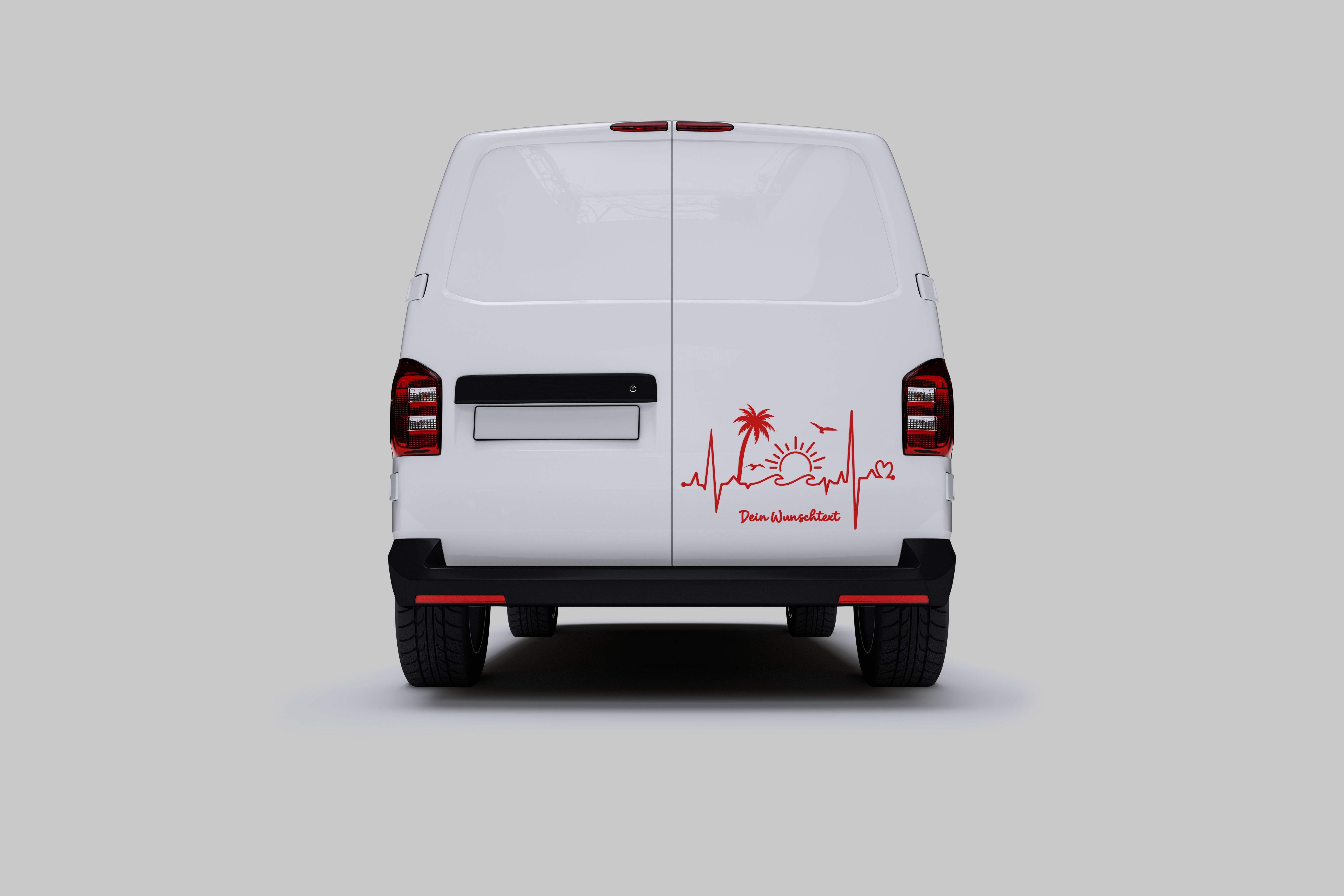 Herzschlag Palmen & Sonne Aufkleber – Personalisiert mit Wunschtext | Camper Van, Auto & Laptop Sticker | Sommer EKG Design