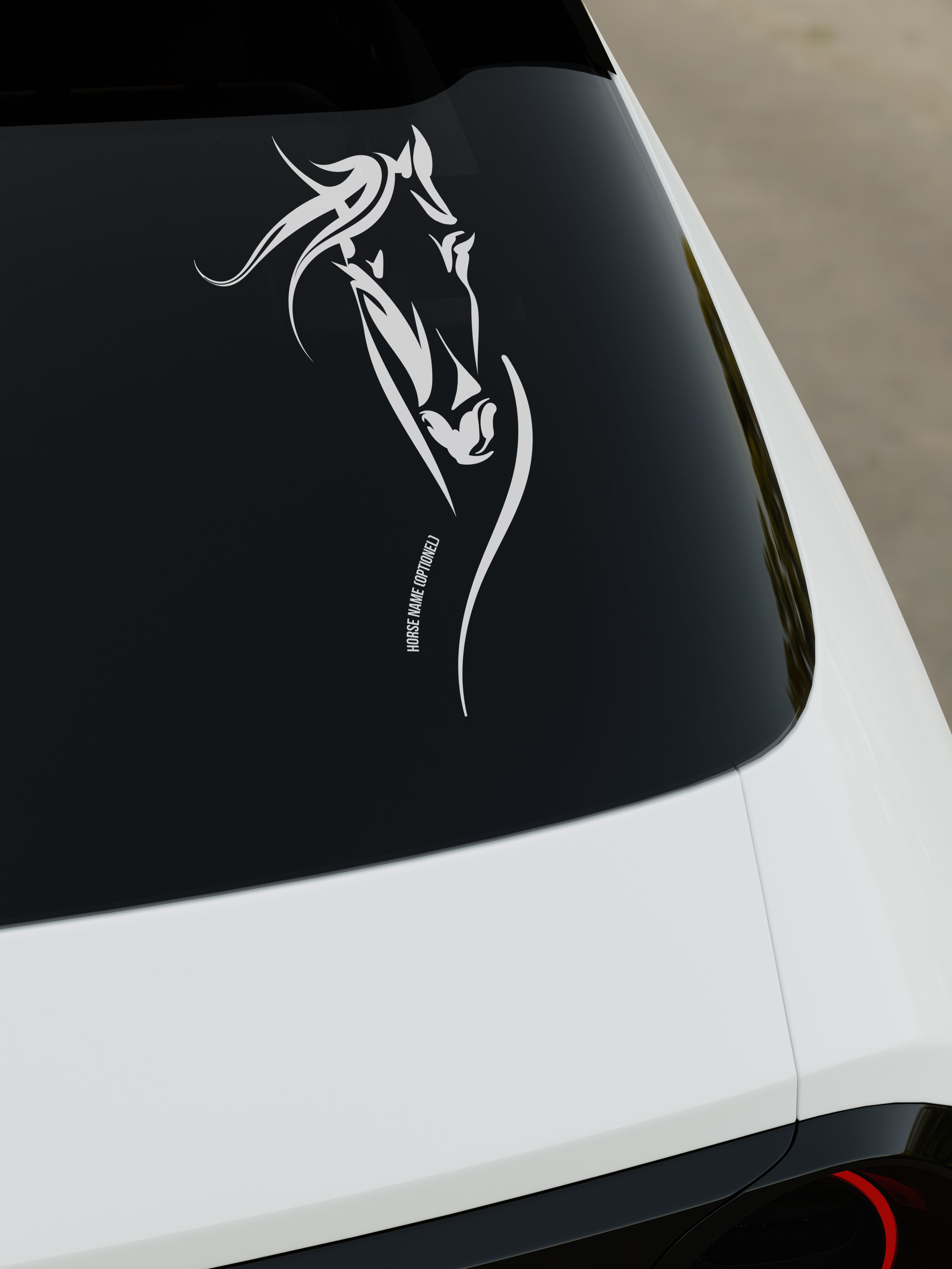 Horse Line Art Wandtattoo mit Namen – Minimalistischer Pferdekopf Vinyl Aufkleber für Wand, Stall & Auto