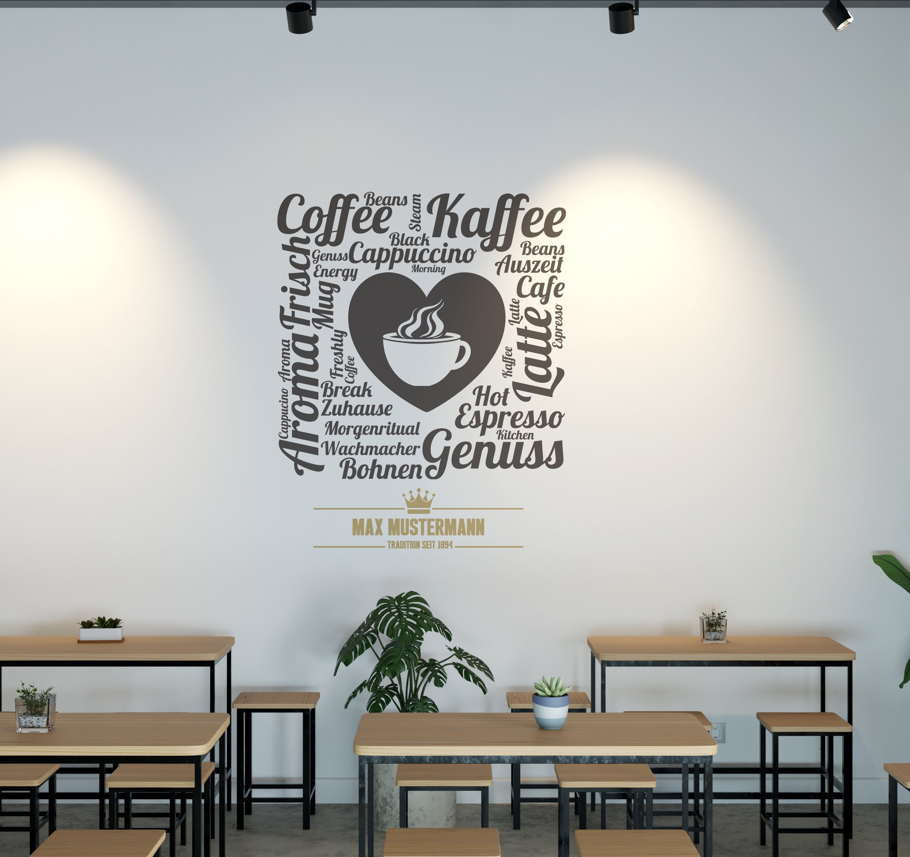 Kaffee Wandtattoo – Personalisiert mit Firmenname | Wandaufkleber für Café & Restaurant (2-farbig)