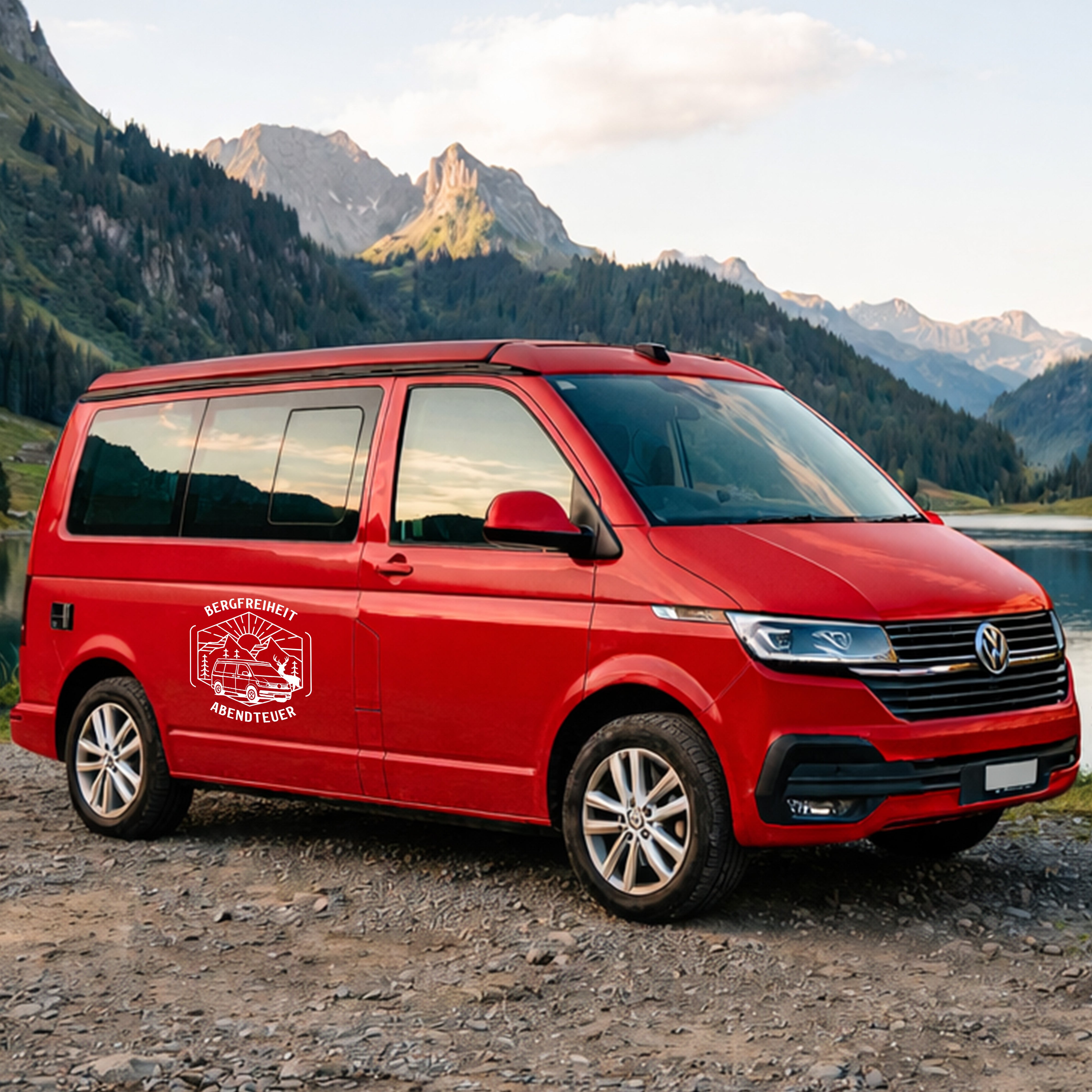 Personalisierter Camper Van Aufkleber „Bergfreiheit“ – Vanlife Outdoor Sticker mit Wunschtext & Farbe