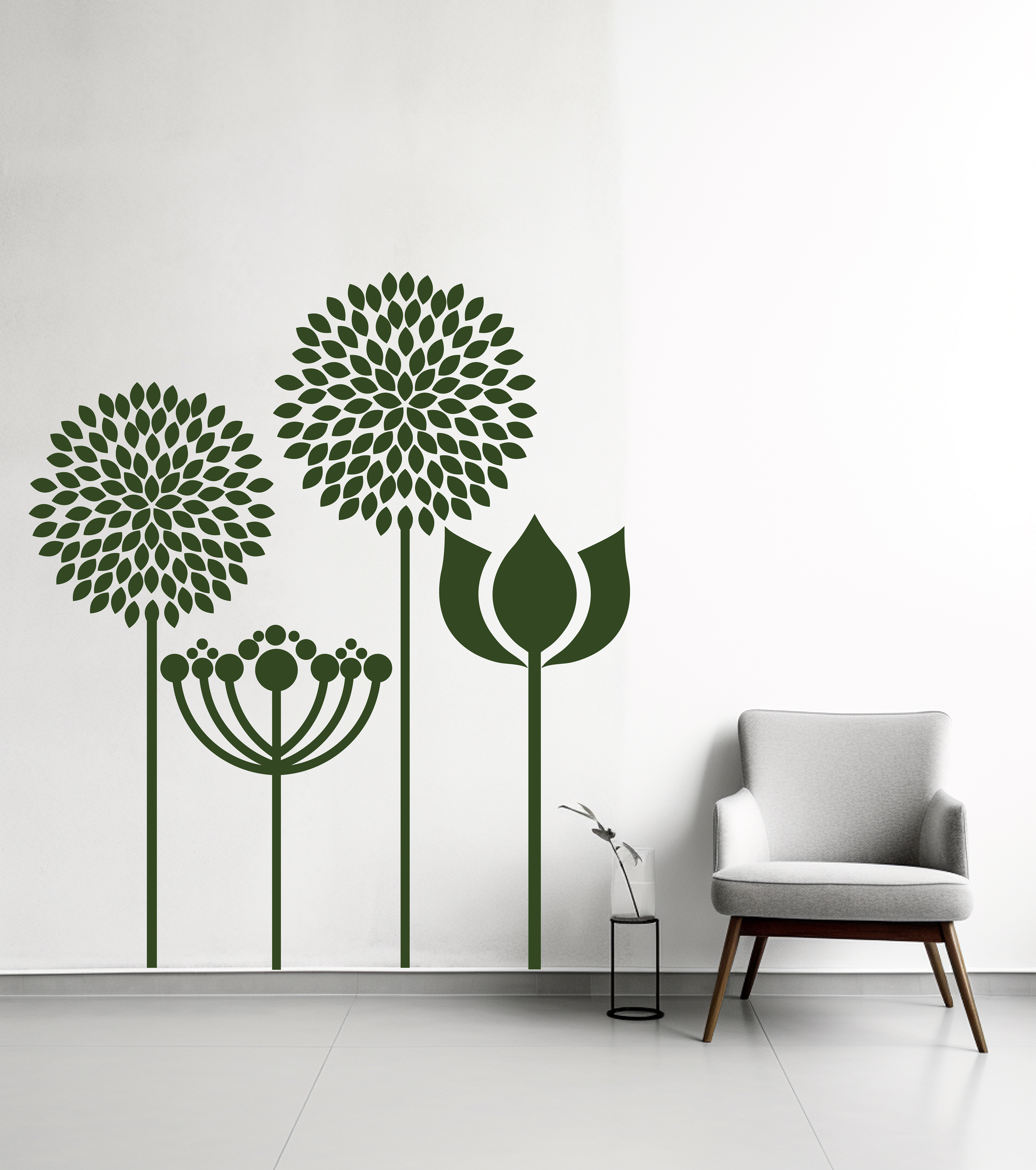 Modernes Blumen Wandtattoo aus Folie – Minimalistisches Floral Design