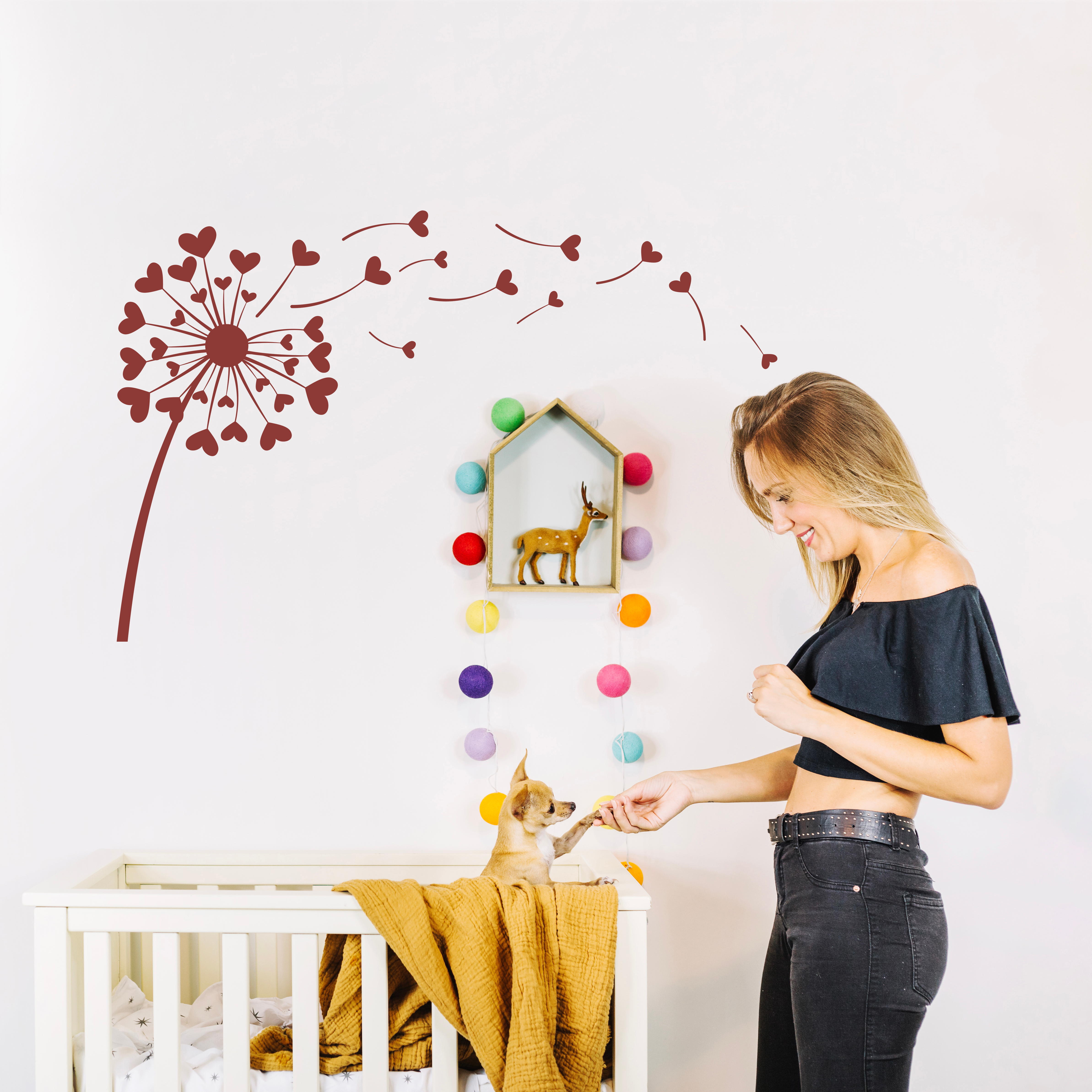 Dandelion Heart Wall Decal – Modern Floral Vinyl Wall Sticker for Home Decor