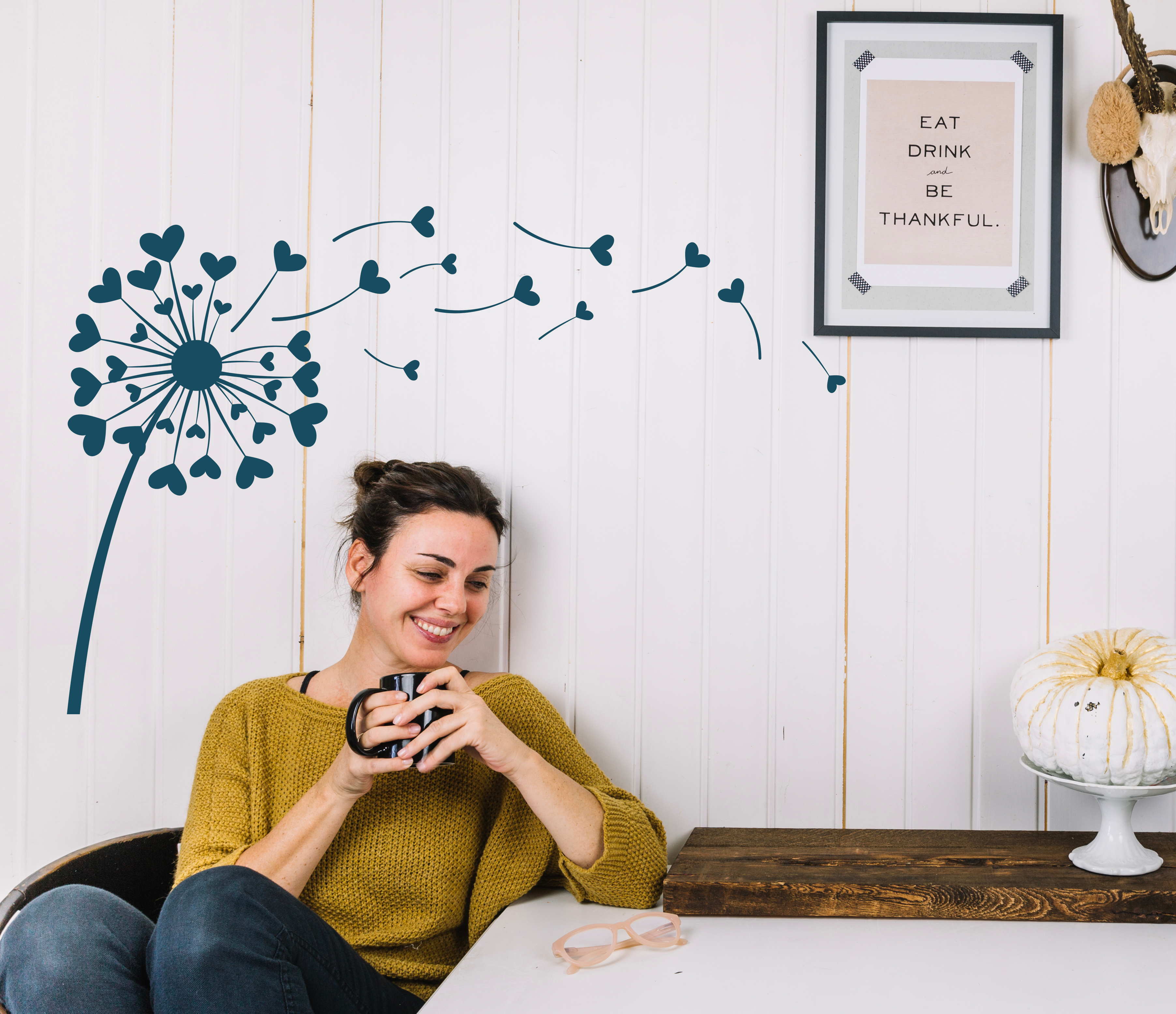 Dandelion Heart Wall Decal – Modern Floral Vinyl Wall Sticker for Home Decor