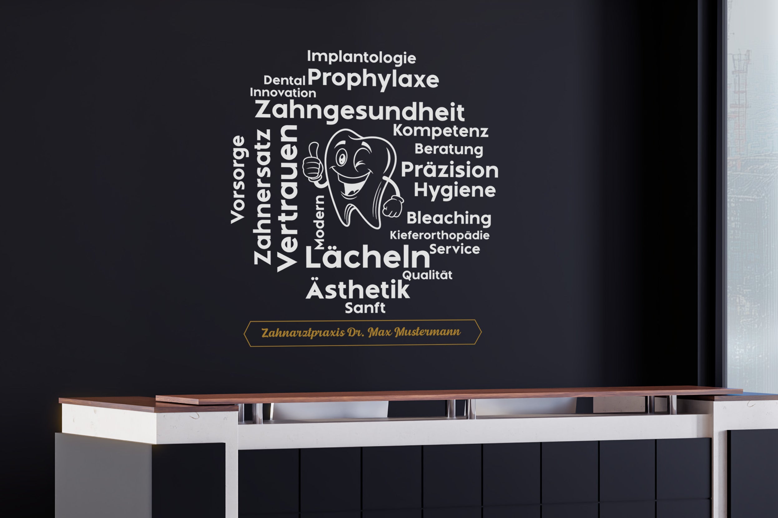 Wandtattoo Zahnarztpraxis personalisiert | Dental Wandaufkleber mit Praxisname