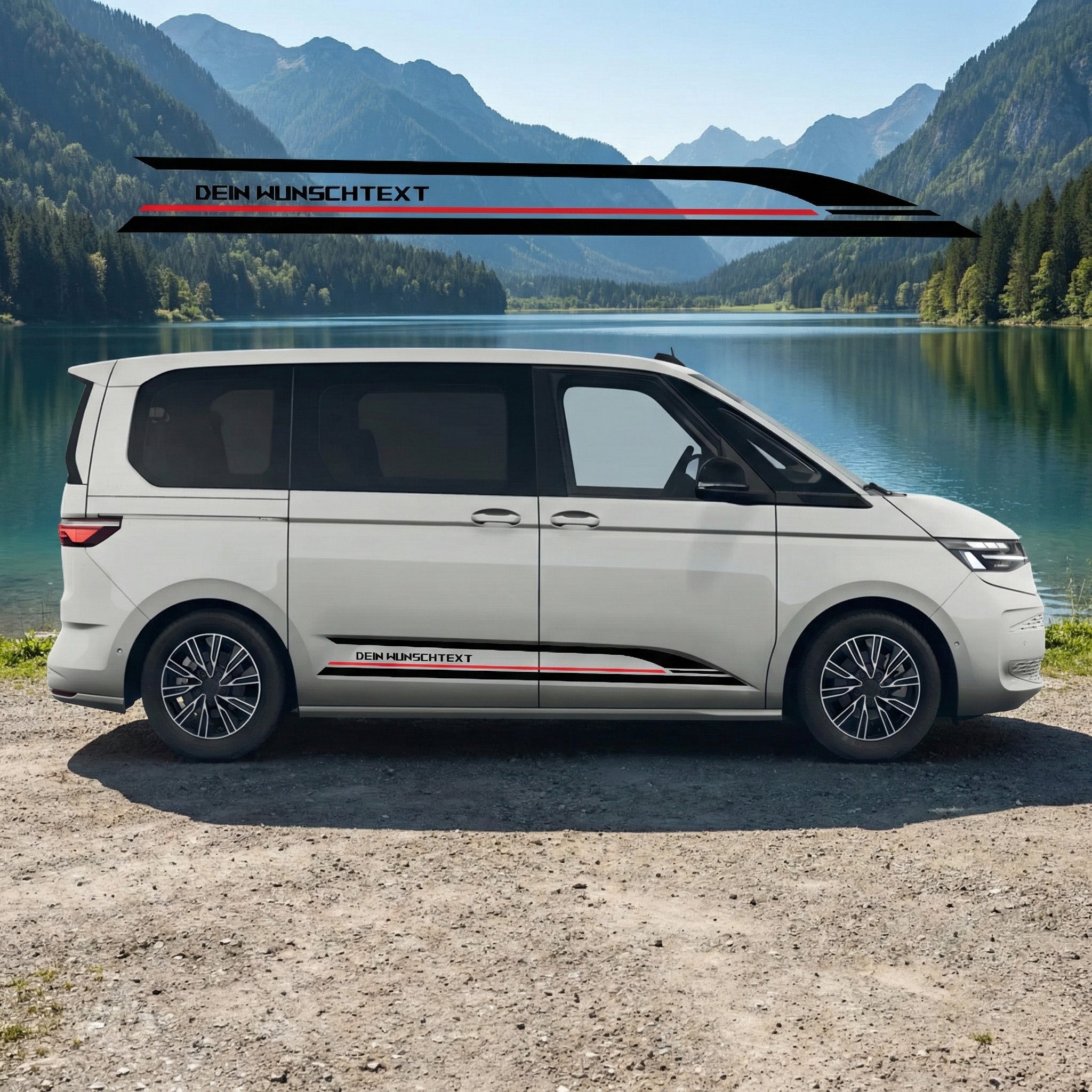 Racing Seitenstreifen Schwarz-Rot | Premium Tuning Folie passend für T7 Van (L1 & L2)