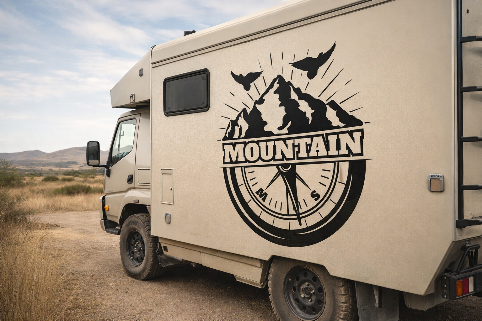 Personalisierter Mountain Kompass Van Aufkleber – Camper & Overland Fahrzeug Vinyl Sticker