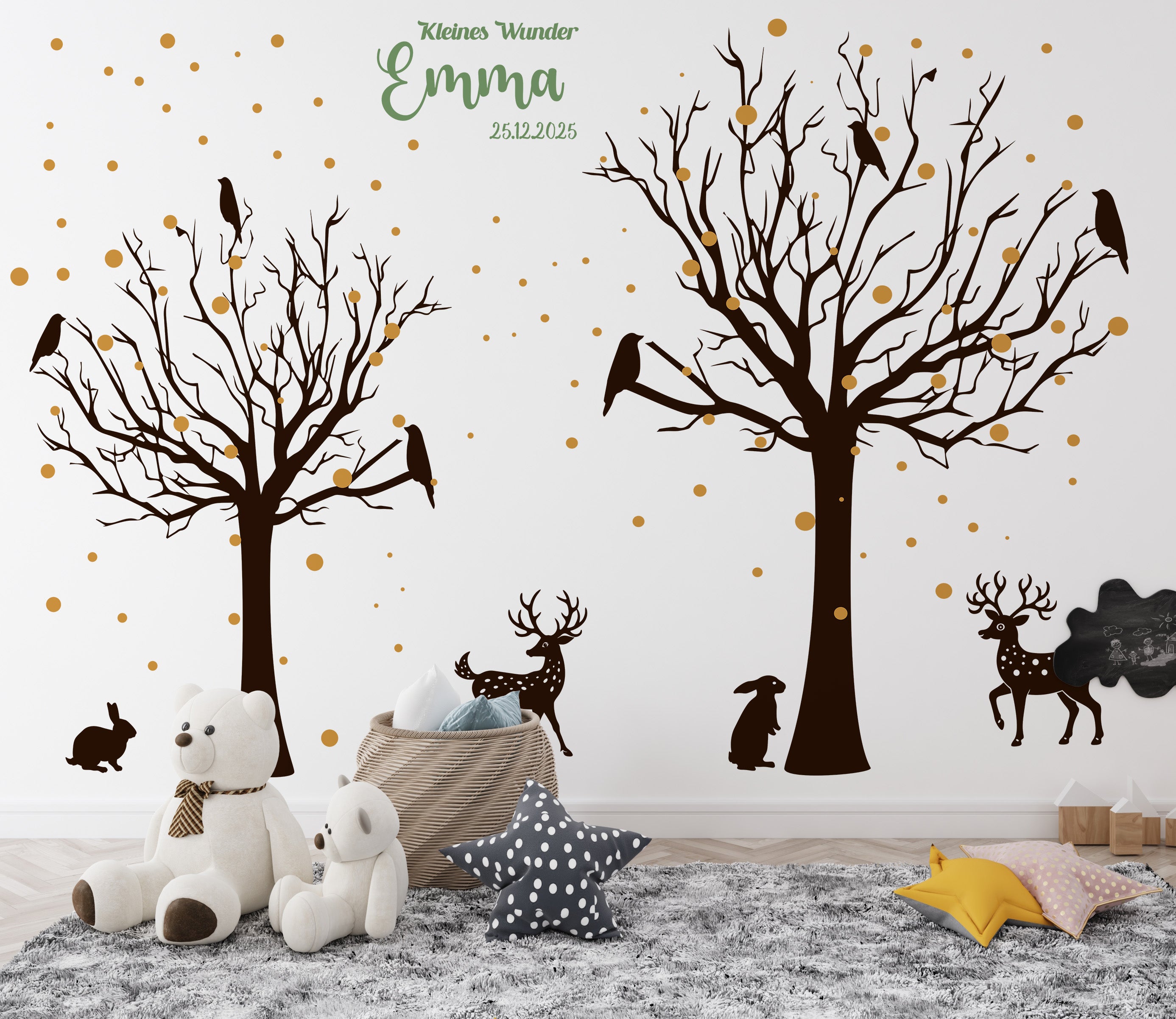 Wandtattoo Kinderzimmer Waldtiere – Personalisiert | 3-Farben Set mit Name