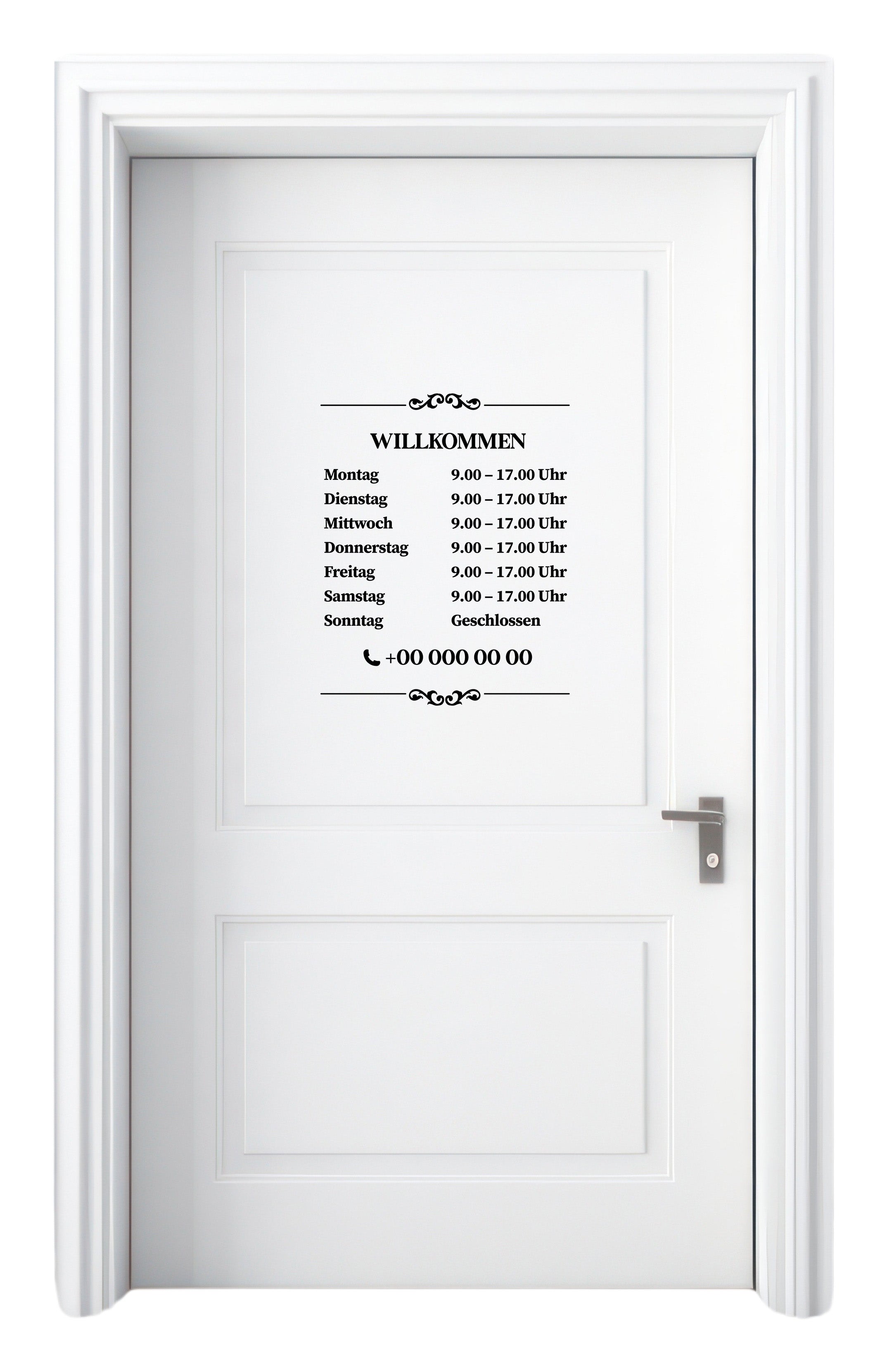 Öffnungszeiten Aufkleber – Minimalistisches Design | Personalisierte Fensterfolie für Geschäft & Schaufenster