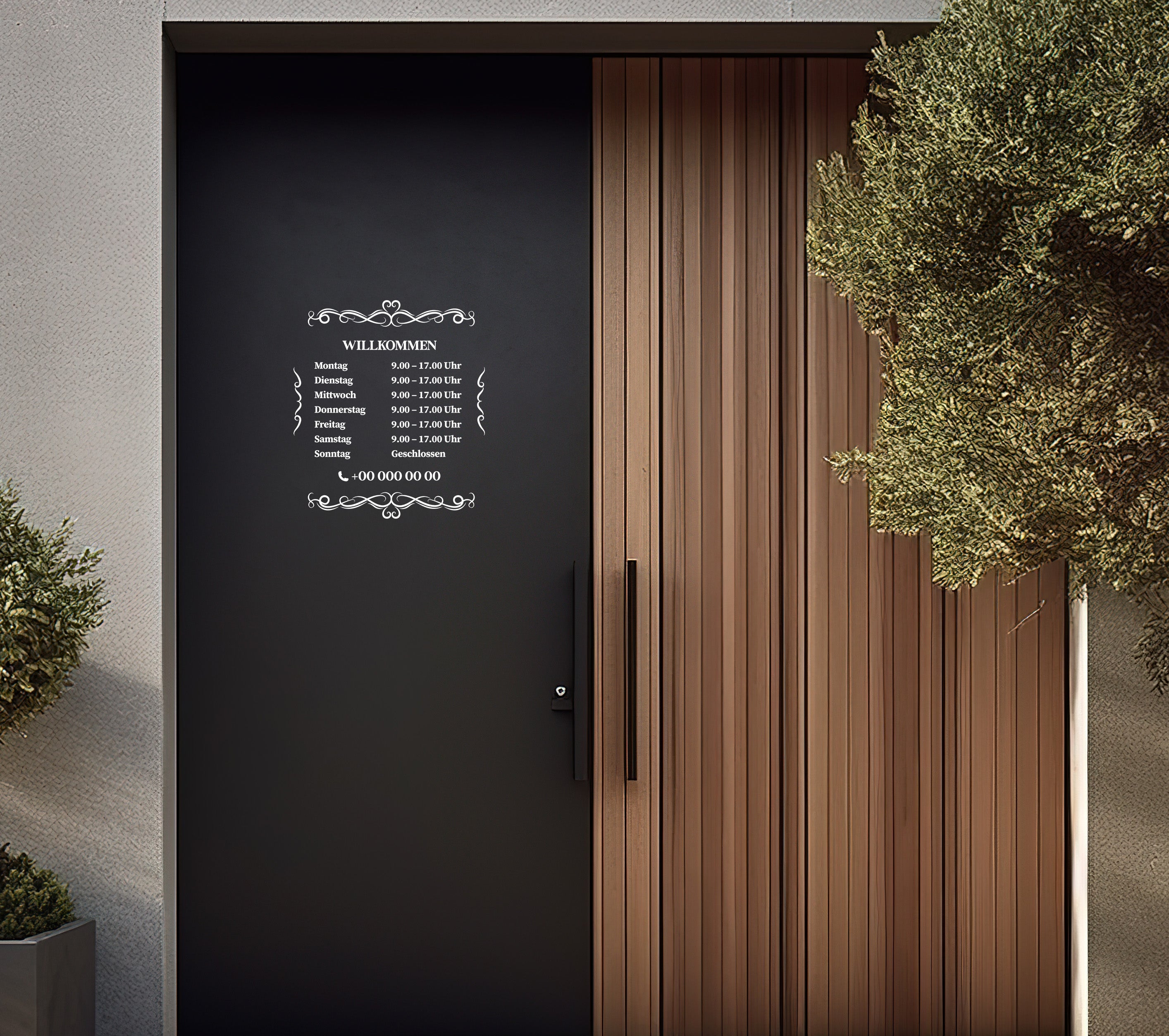Willkommen Öffnungszeiten Aufkleber – Vintage Stil | Personalisierte Vinyl Fensterfolie für Geschäft & Schaufenster