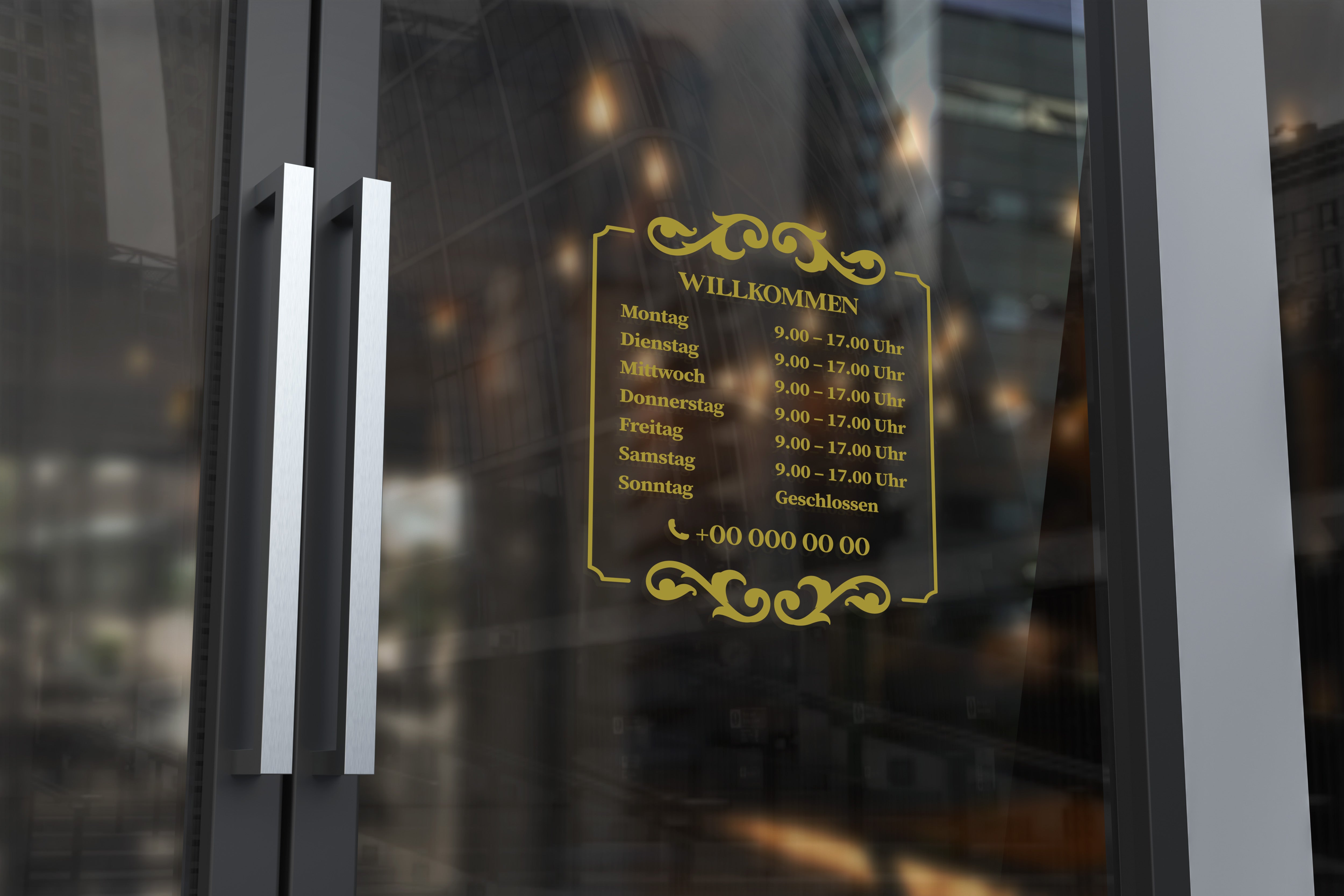 Öffnungszeiten Aufkleber Vintage Stil – Personalisierte Vinyl Fensterfolie für Schaufenster & Geschäft