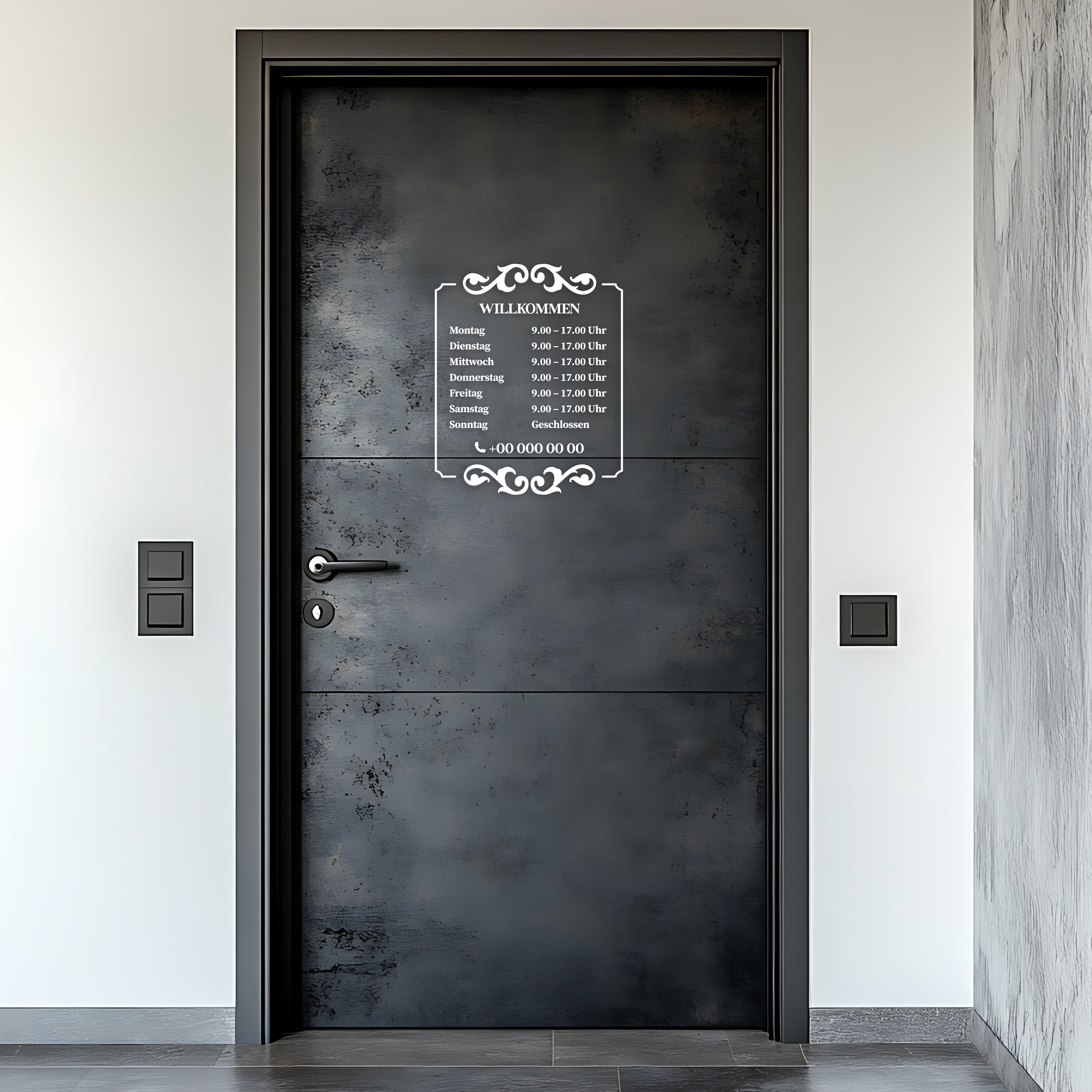 Öffnungszeiten Aufkleber Vintage Stil – Personalisierte Vinyl Fensterfolie für Schaufenster & Geschäft