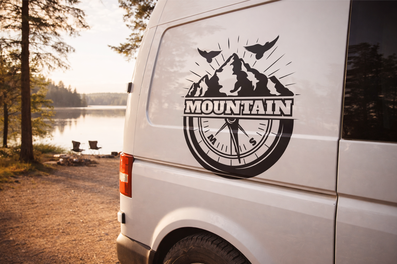 Personalisierter Mountain Kompass Van Aufkleber – Camper & Overland Fahrzeug Vinyl Sticker