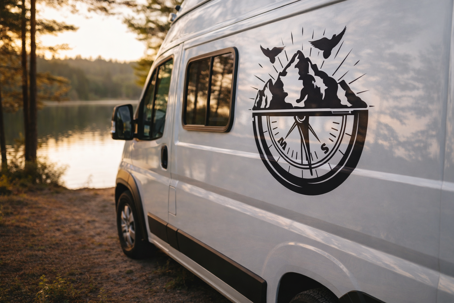 Personalisierter Mountain Kompass Van Aufkleber – Camper & Overland Fahrzeug Vinyl Sticker