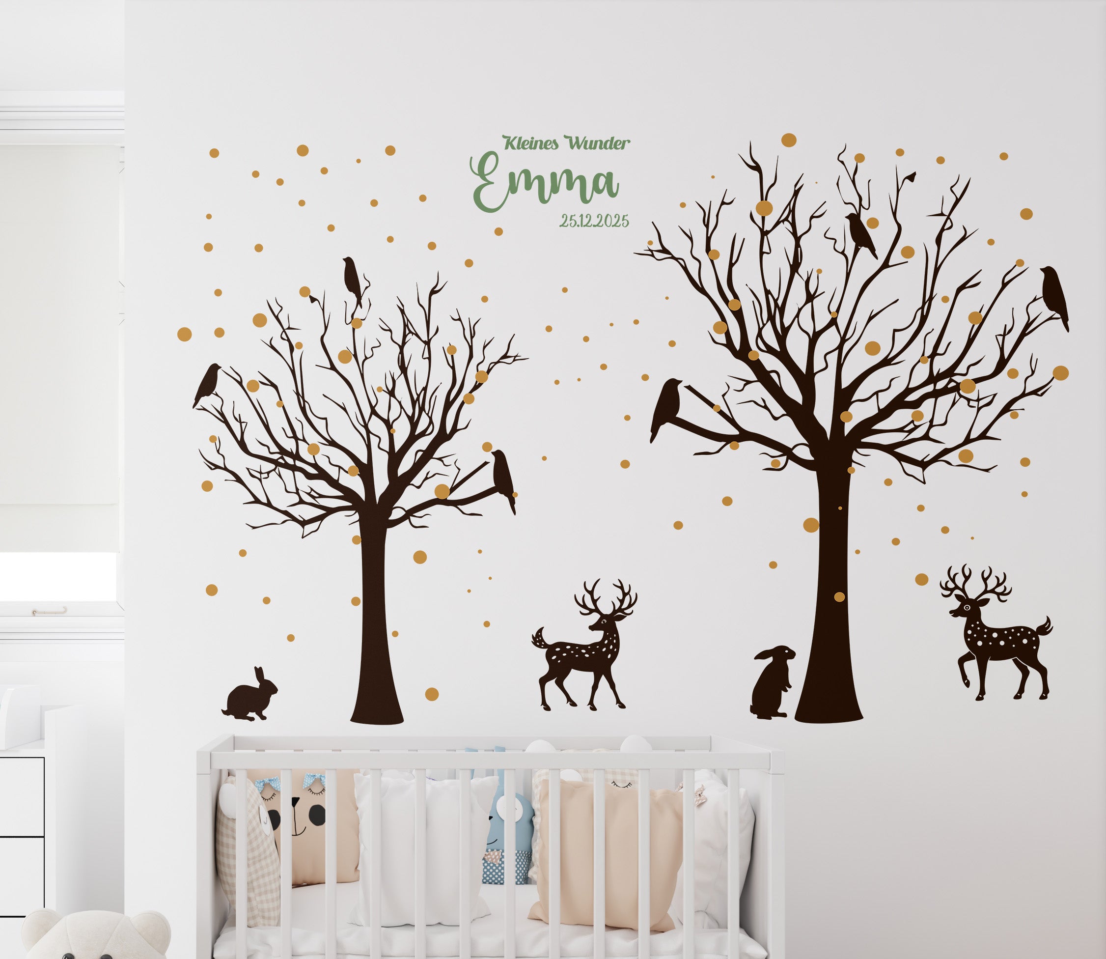 Wandtattoo Kinderzimmer Waldtiere – Personalisiert | 3-Farben Set mit Name