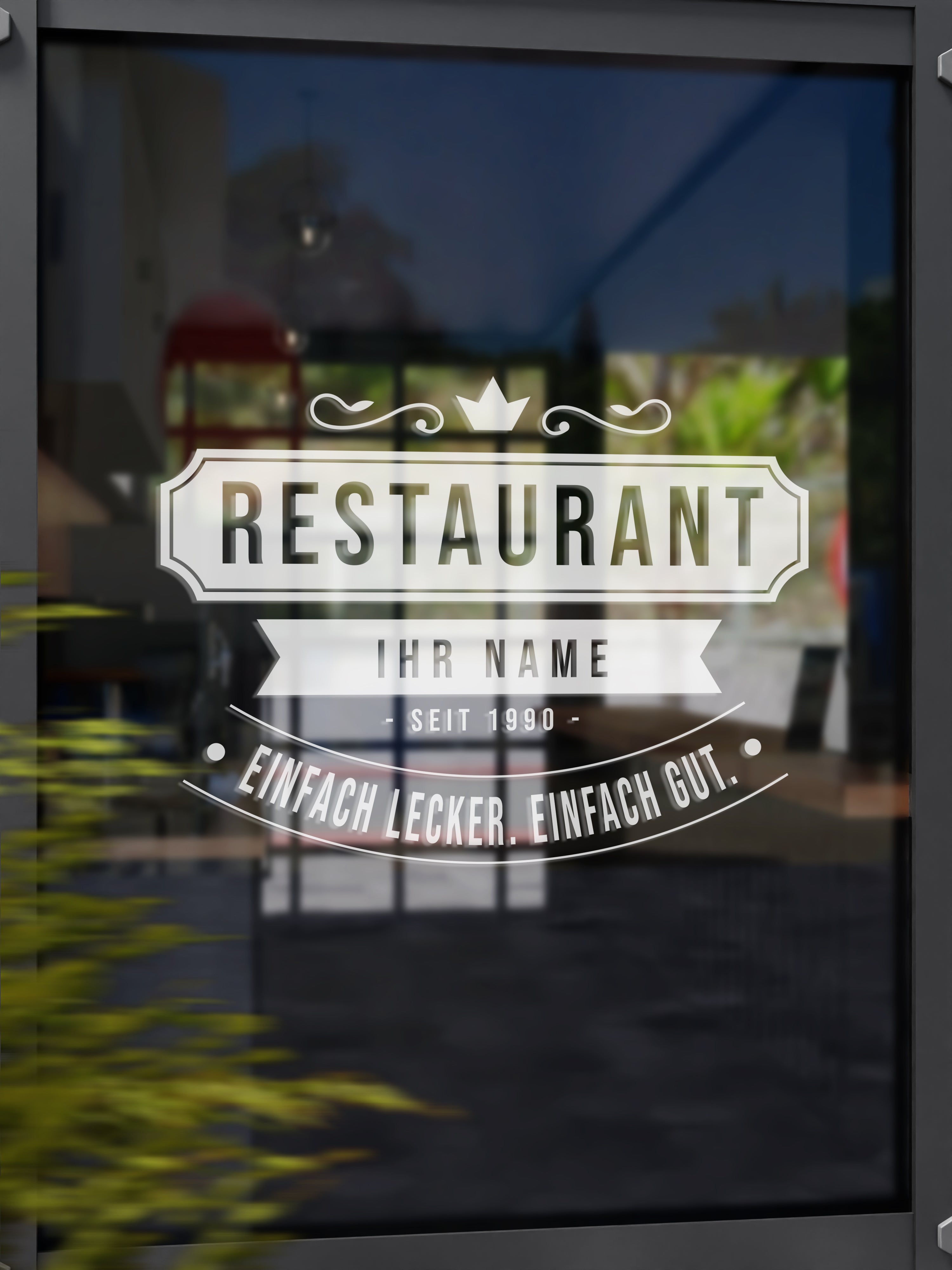 Personalisierte Restaurant Wandfolie – Premium Logo für Wand & Glas (30×50 bis 60×95 cm)