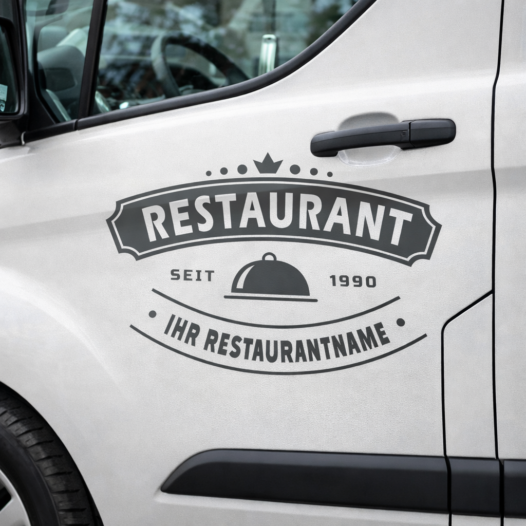 Personalisierte Restaurant Fahrzeugfolie – Premium Logo für Auto & Lieferwagen (30×52 bis 60×104 cm)