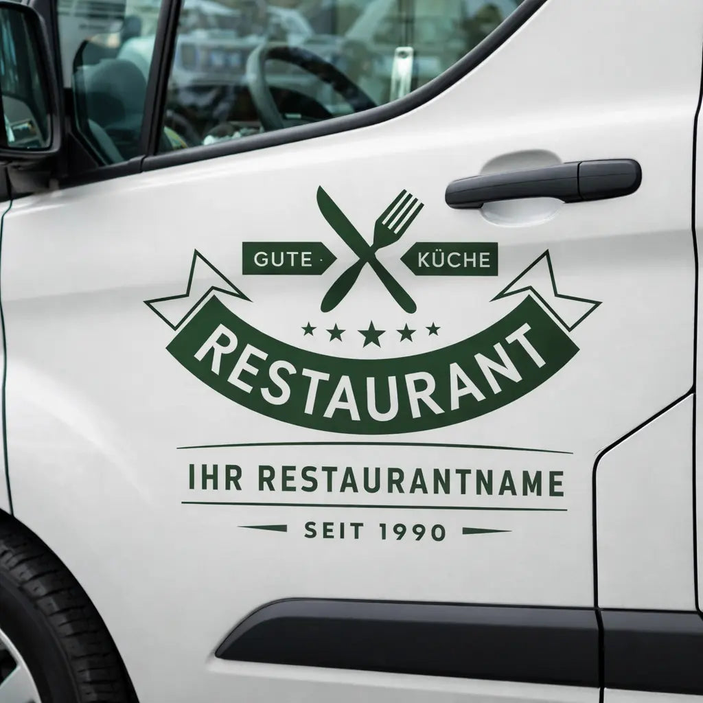 Personalisierte Restaurant Wandfolie – Premium Logo für Wand, Glas & Fahrzeug (35×50 bis 60×86 cm) Prakto