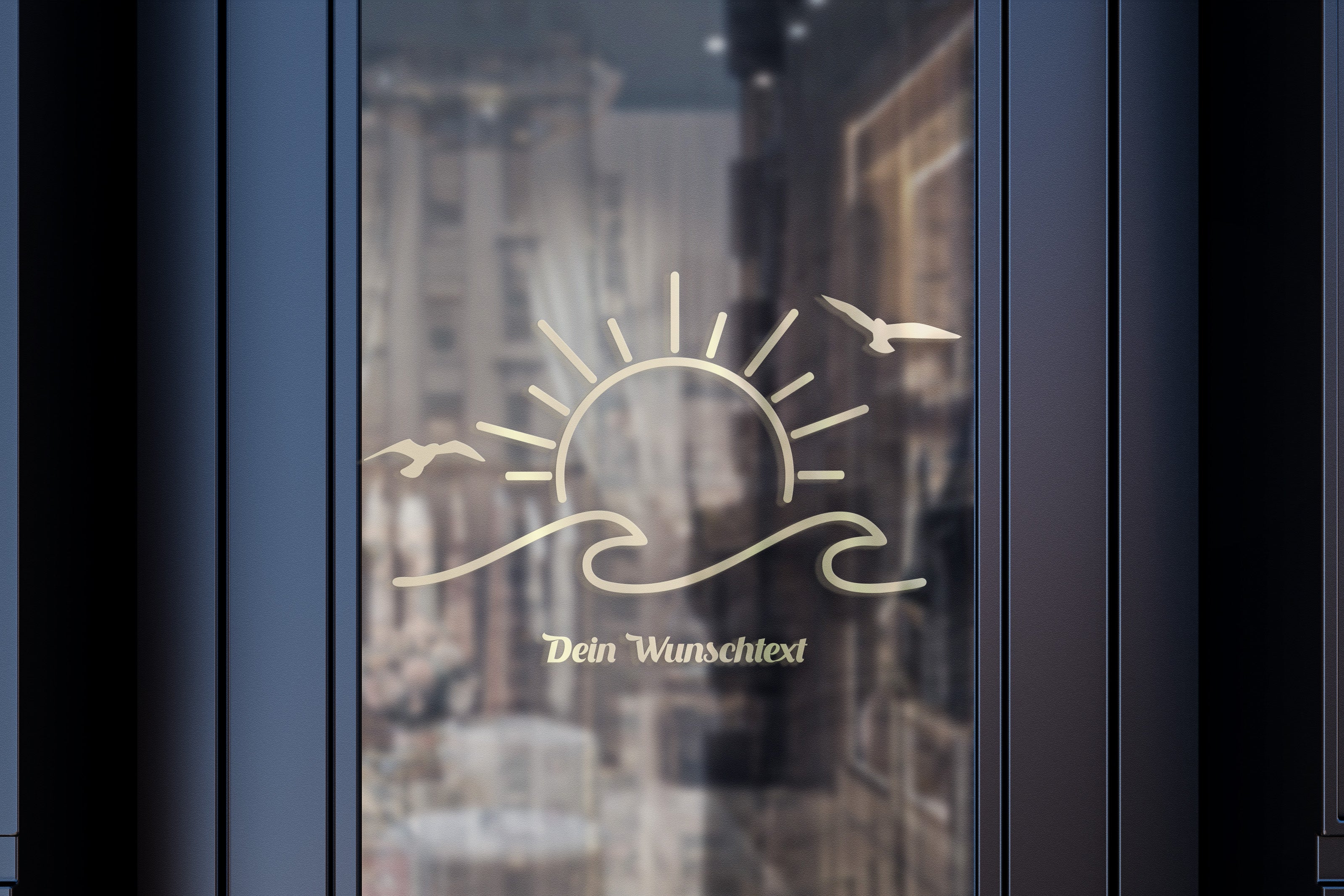 Sonne Welle & Möwen Aufkleber – Personalisiert mit Wunschtext | Camper Van, Wohnmobil & Laptop Sticker | Sommer Design