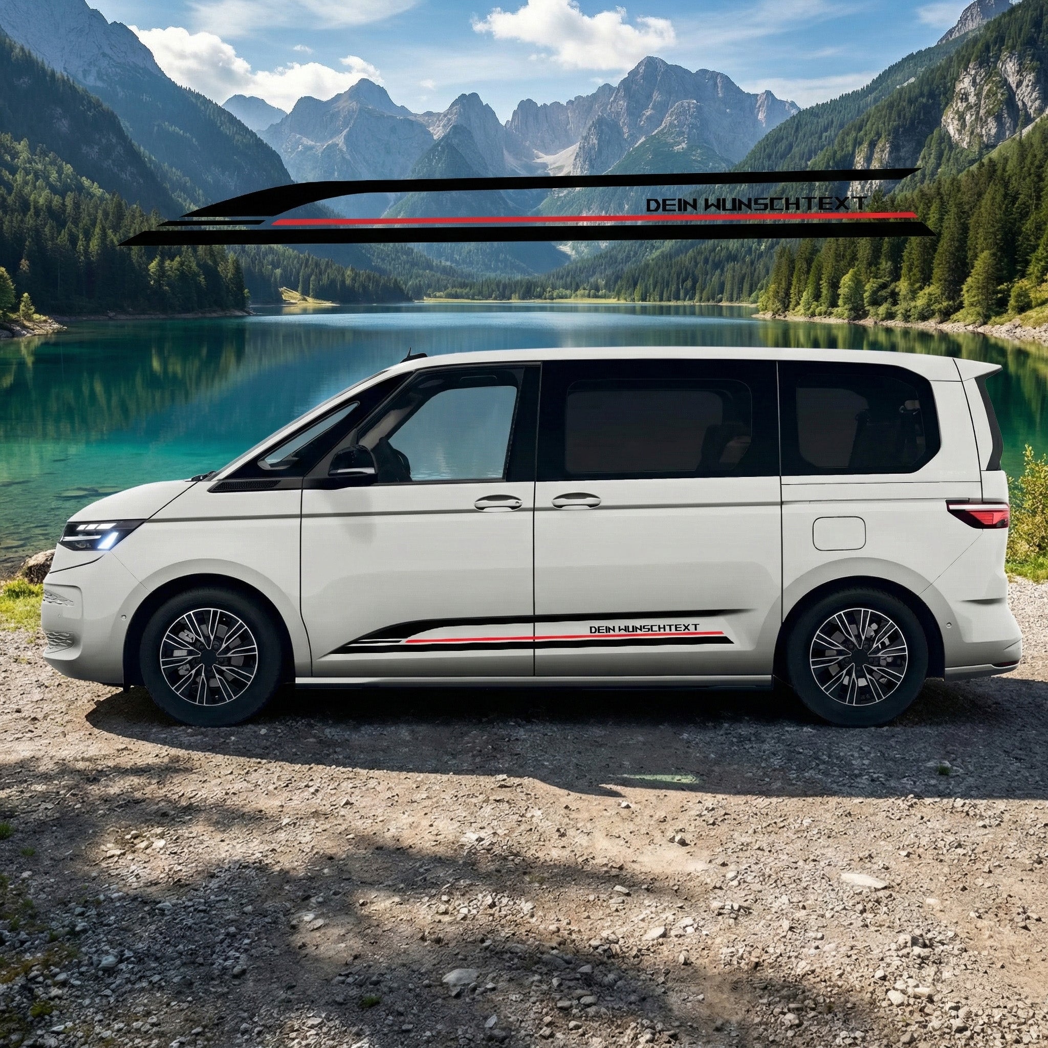 Racing Seitenstreifen Schwarz-Rot | Premium Tuning Folie passend für T7 Van (L1 & L2)