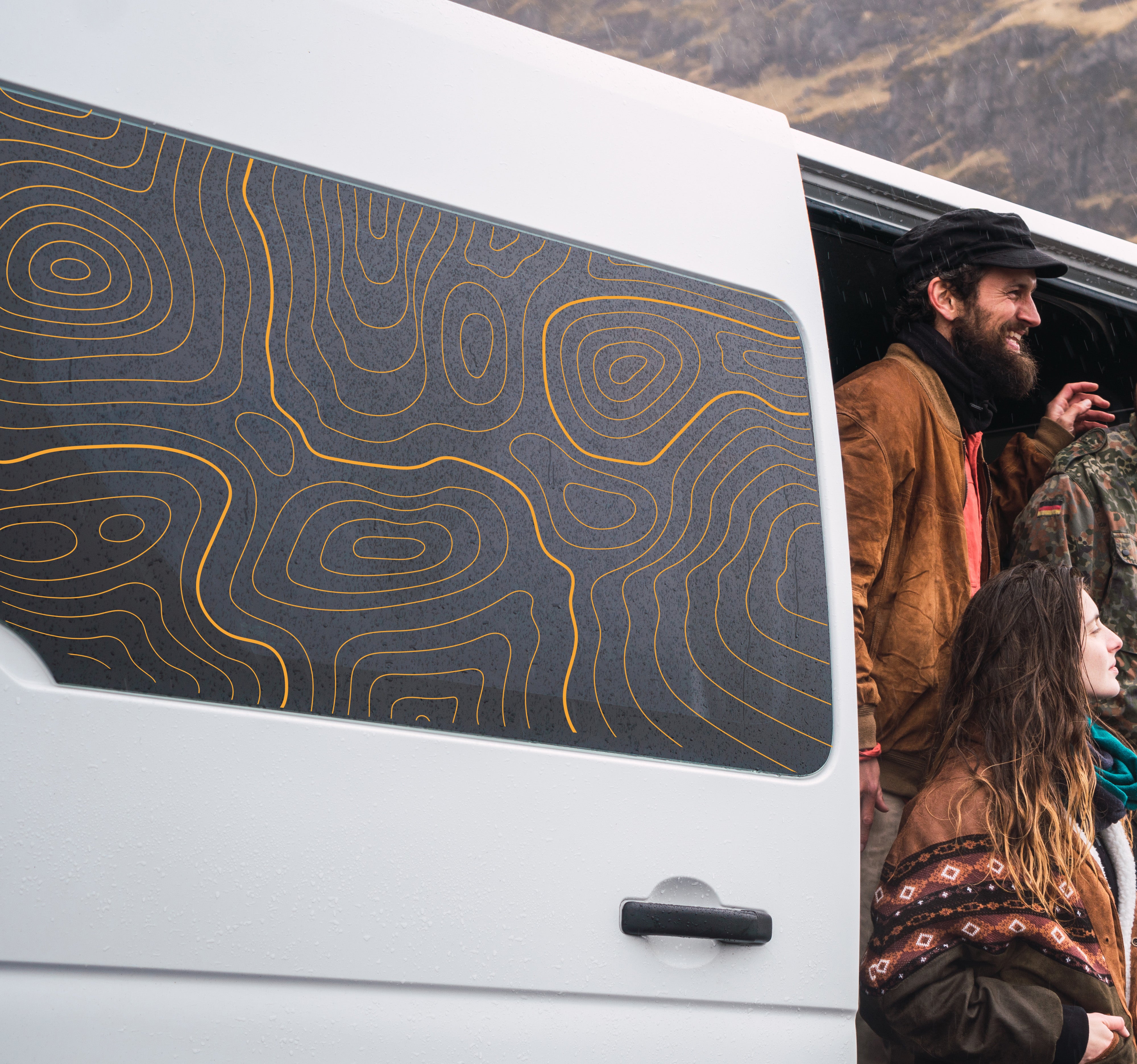 Topografie Fensterfolie für Auto, Van & Camper – Modernes Linien Design