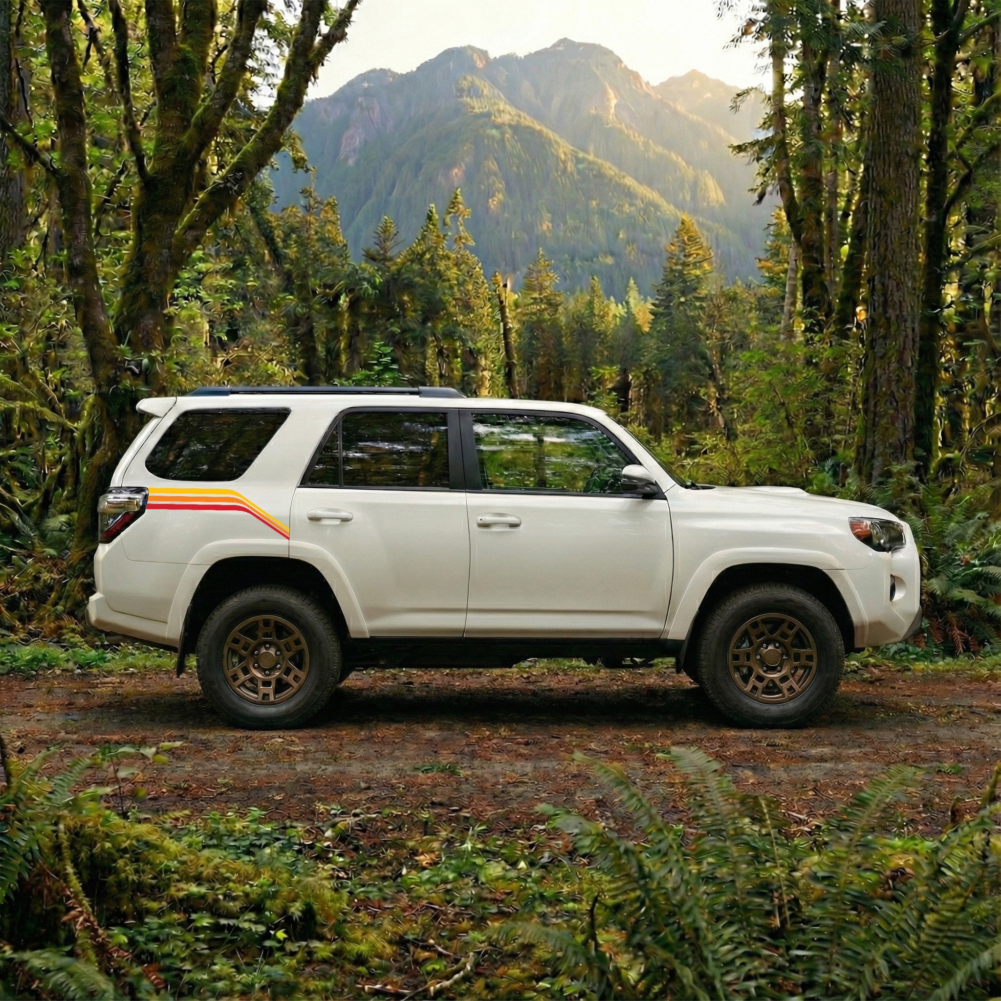 Premium Retro Seitenstreifen SET für Toyota 4Runner – 3-Farben Edition (Rot–Orange–Gelb) | Offroad & Rallye Design | Beidseitig