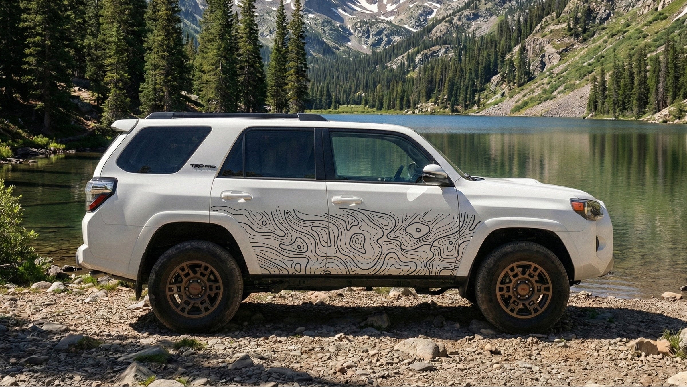 Toyota 4Runner Topografische Seitenstreifen – Offroad Overland Autoaufkleber Set