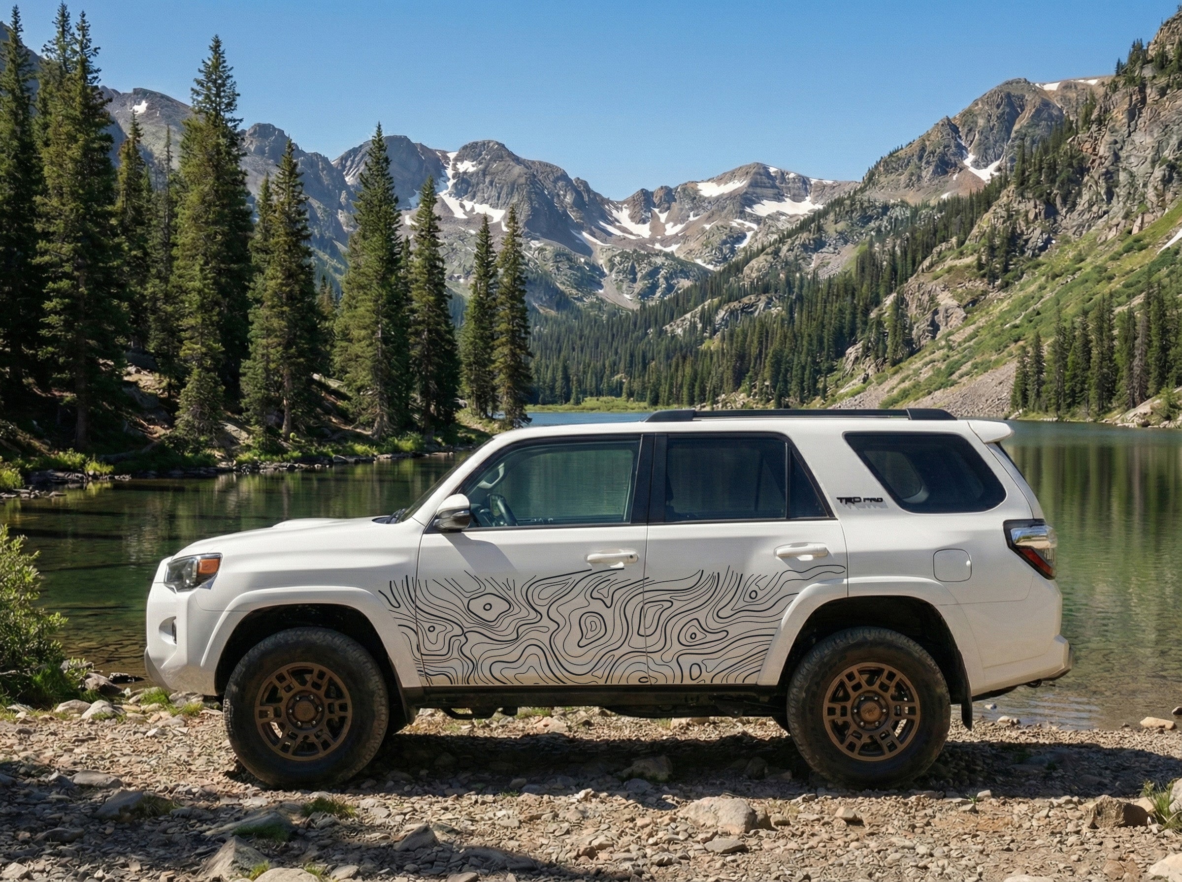 Toyota 4Runner Topografische Seitenstreifen – Offroad Overland Autoaufkleber Set