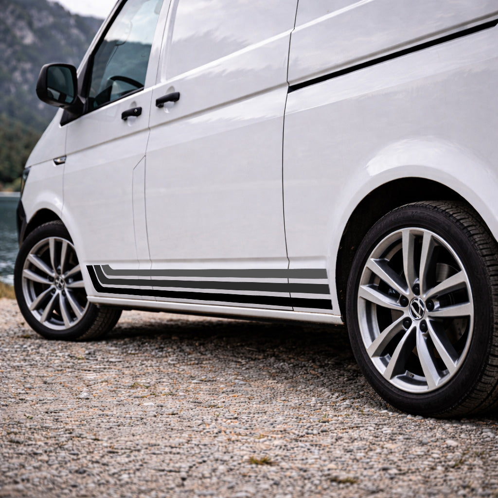 Modern Camper Van Side Stripe Decal Set (Left & Right) – Black & Grey Retro Vinyl