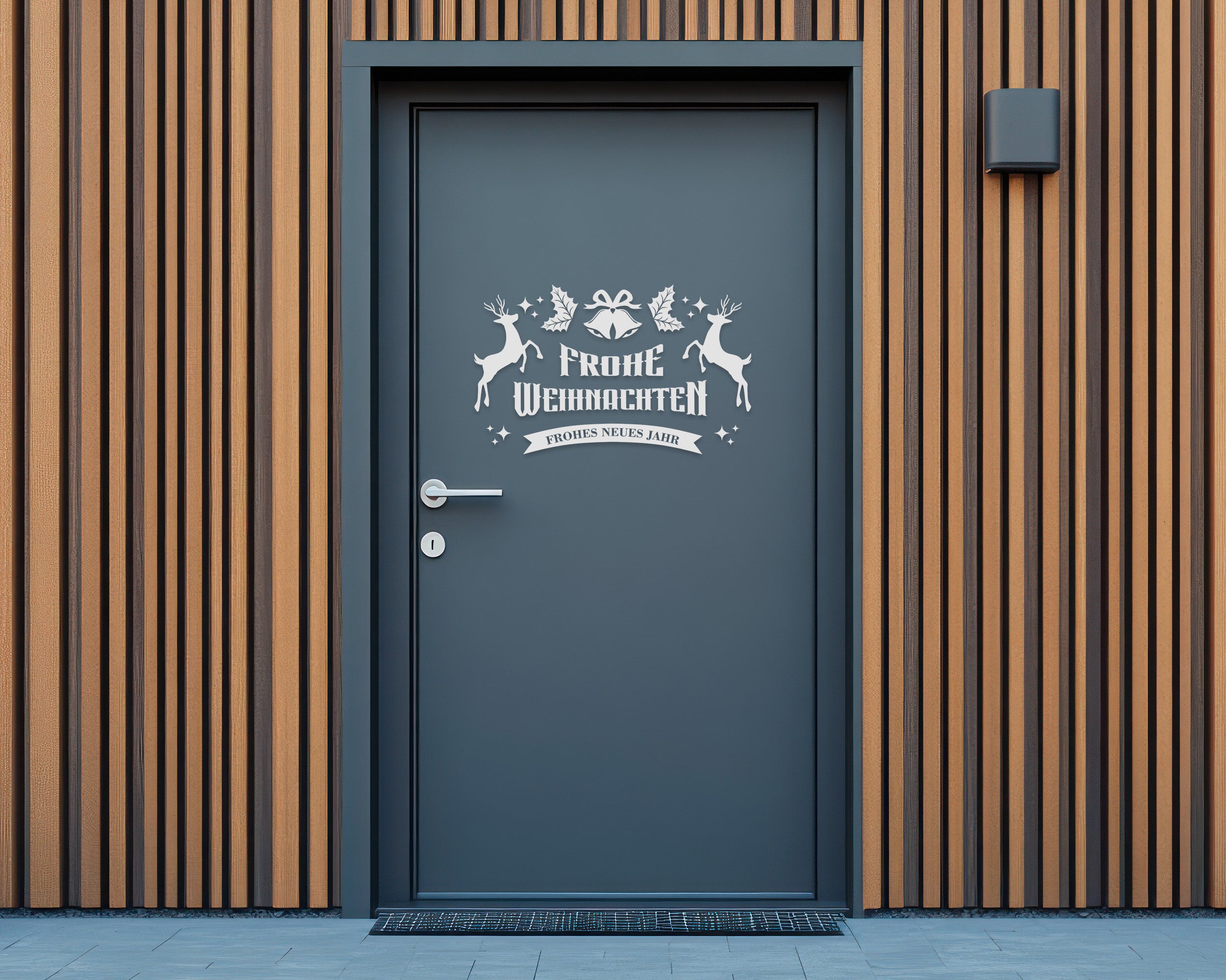 Merry Christmas Wandtattoo mit Rentieren – Weihnachtsaufkleber für Wand, Tür & Fenster – Happy New Year Deko