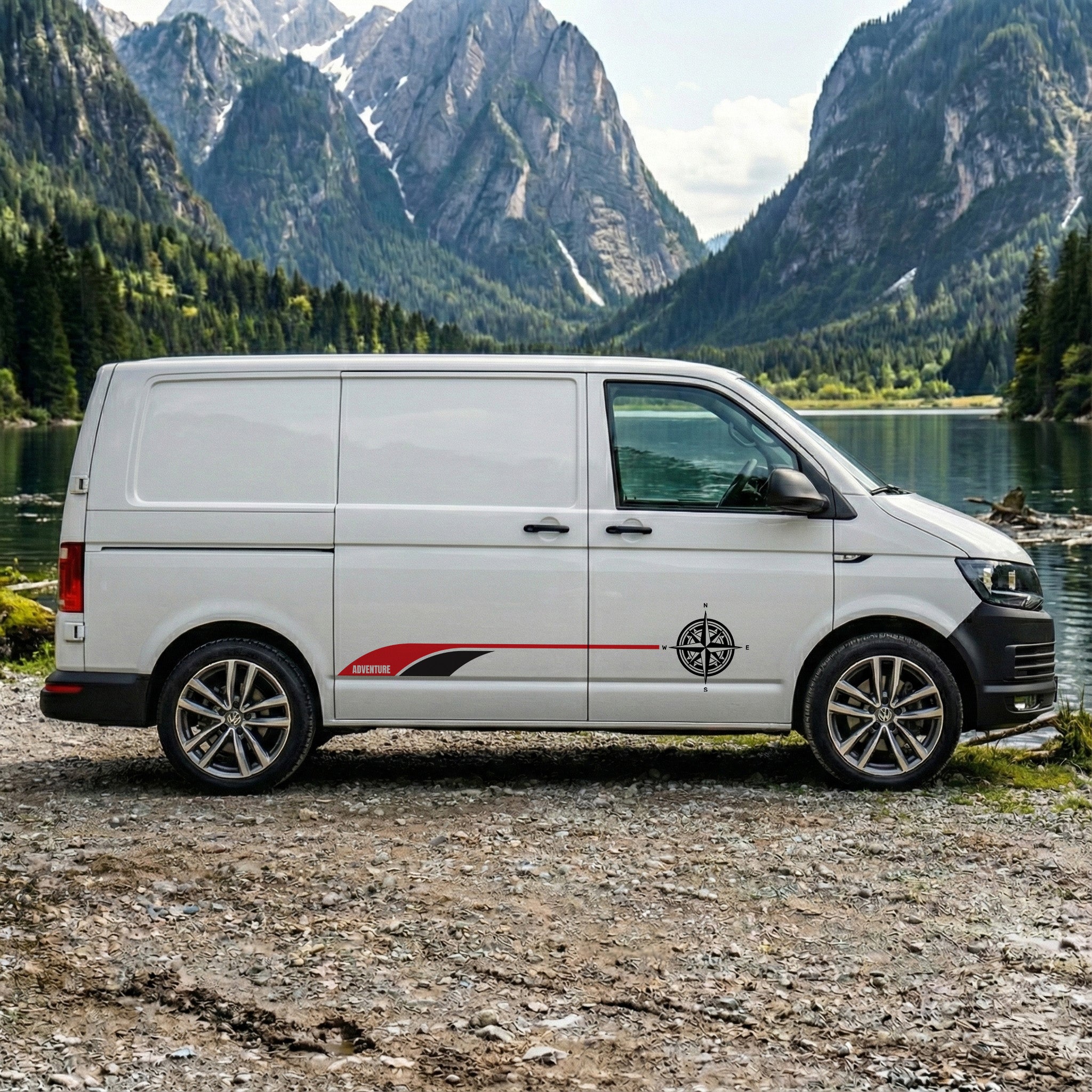 VW T5 T6 T6.1 Seitenstreifen Set Kompass & Heckaufkleber – Camper Vanlife Auto Aufkleber personalisiert