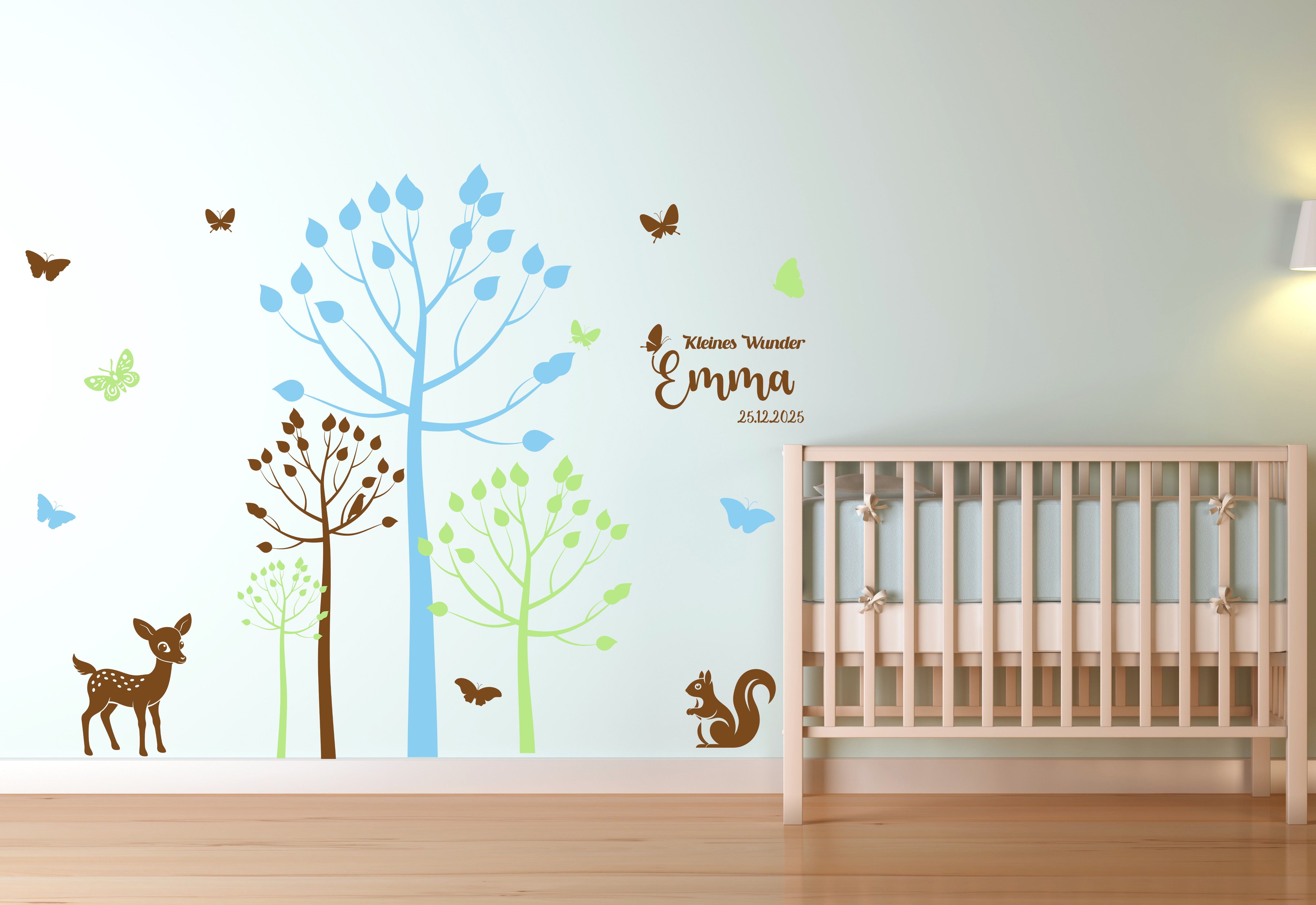 Wandtattoo Kinderzimmer Waldtiere – Personalisiert | 3-Farben Boho Wandaufkleber mit Name
