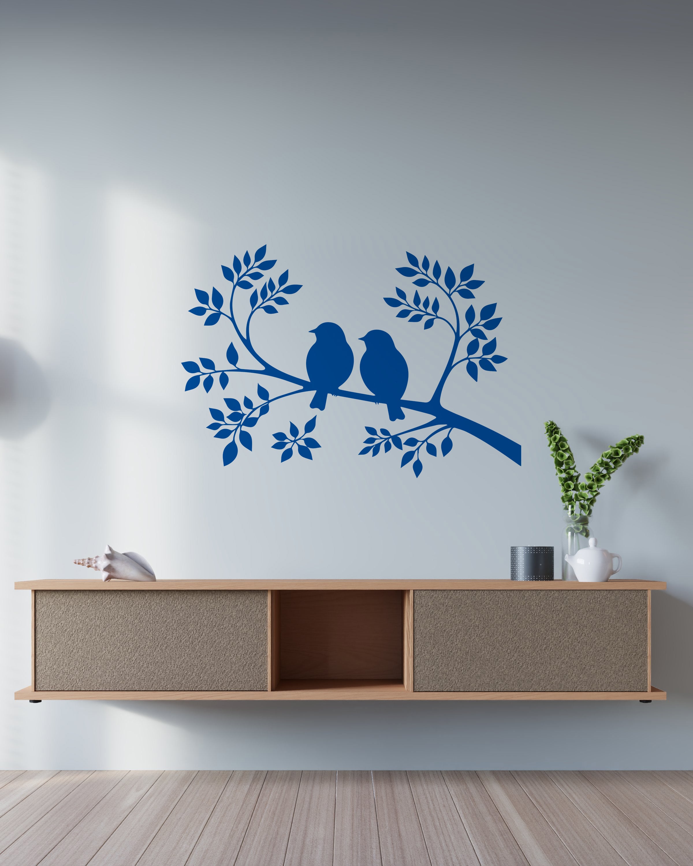 Wandtattoo Vögel auf Ast – Minimalistische Wandfolie aus Vinyl (20×30 bis 60×90 cm)