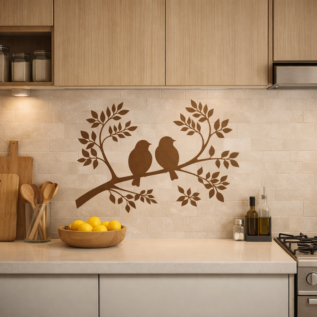 Wandtattoo Vögel auf Ast – Minimalistische Wandfolie aus Vinyl (20×30 bis 60×90 cm)