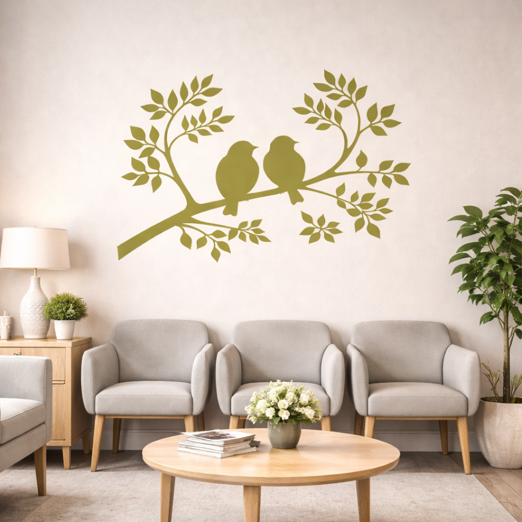 Wandtattoo Vögel auf Ast – Minimalistische Wandfolie aus Vinyl (20×30 bis 60×90 cm)