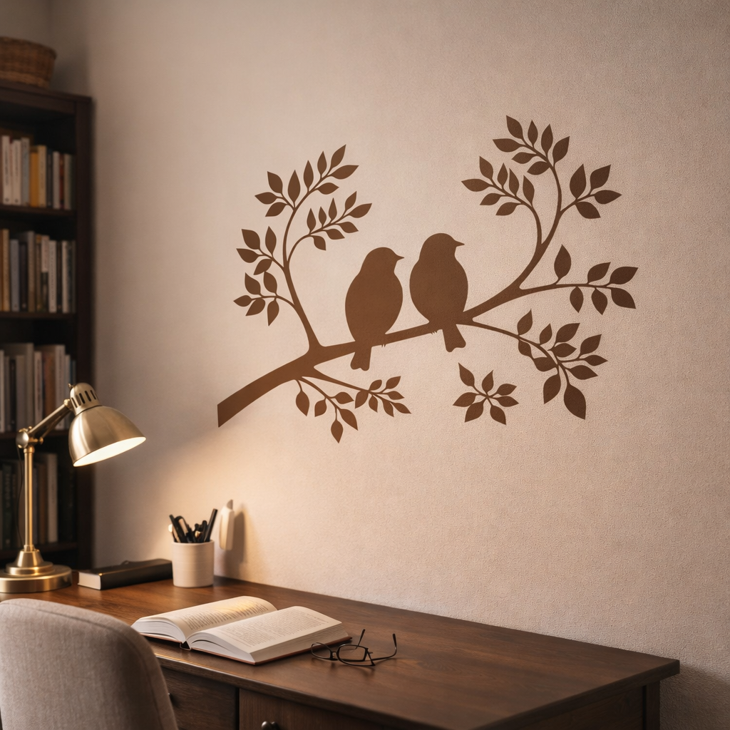 Wandtattoo Vögel auf Ast – Minimalistische Wandfolie aus Vinyl (20×30 bis 60×90 cm)