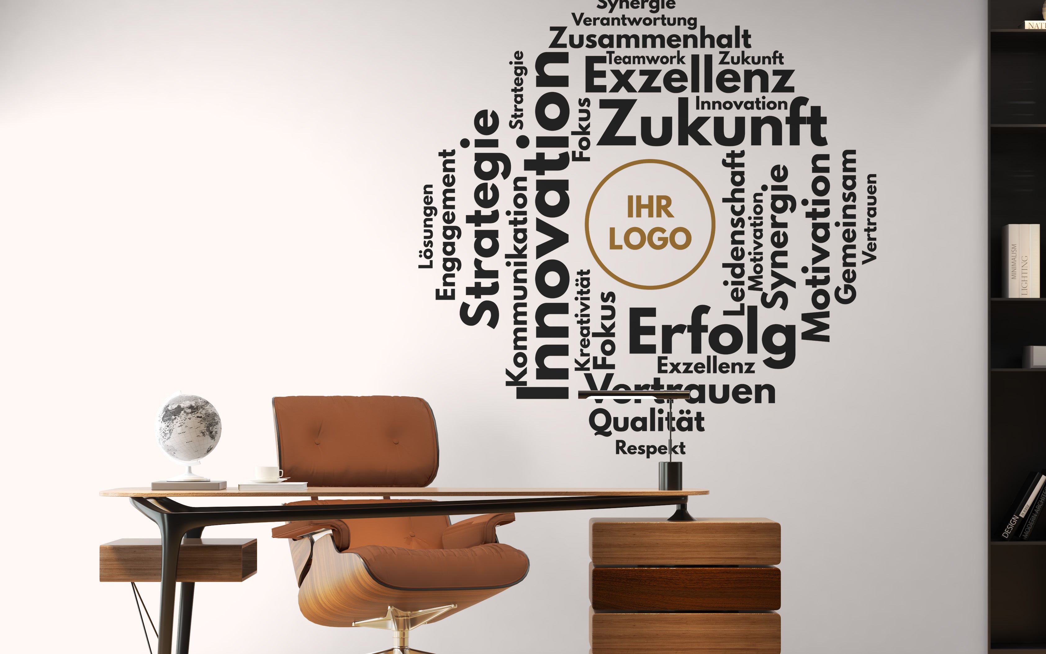 Wandtattoo Büro Wortwolke – Personalisiert mit Logo | Business Wandaufkleber für Office & Empfang