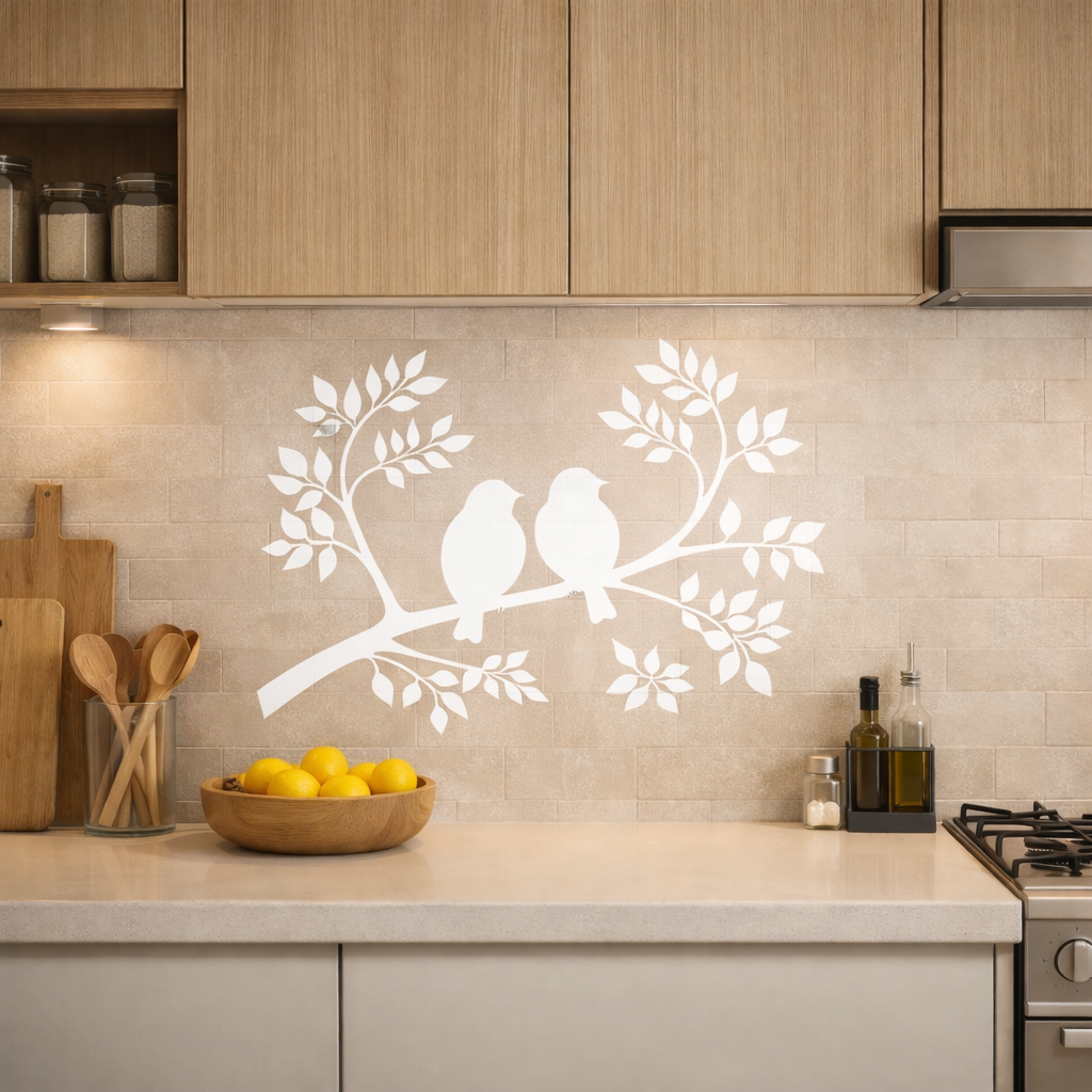 Wandtattoo Vögel auf Ast – Minimalistische Wandfolie aus Vinyl (20×30 bis 60×90 cm)