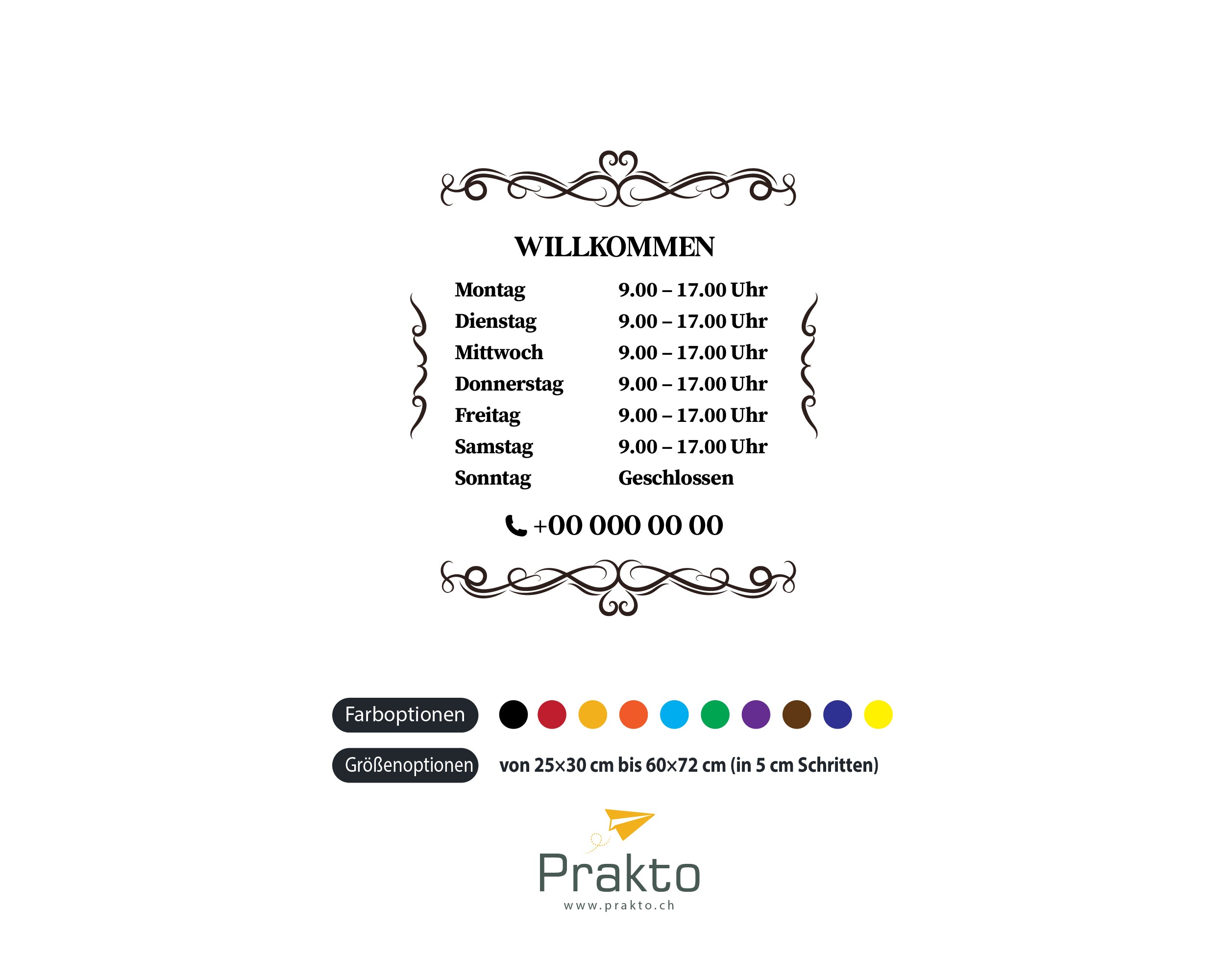 Willkommen Öffnungszeiten Aufkleber – Vintage Stil | Personalisierte Vinyl Fensterfolie für Geschäft & Schaufenster