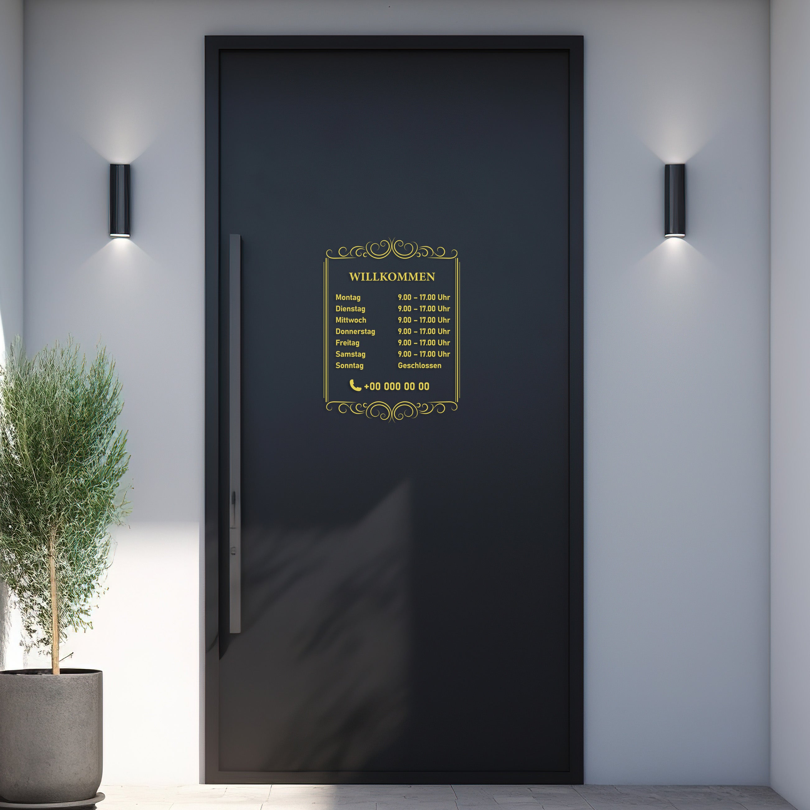 Willkommen Öffnungszeiten Aufkleber – Personalisierte Fensterfolie für Geschäft, Café & Studio