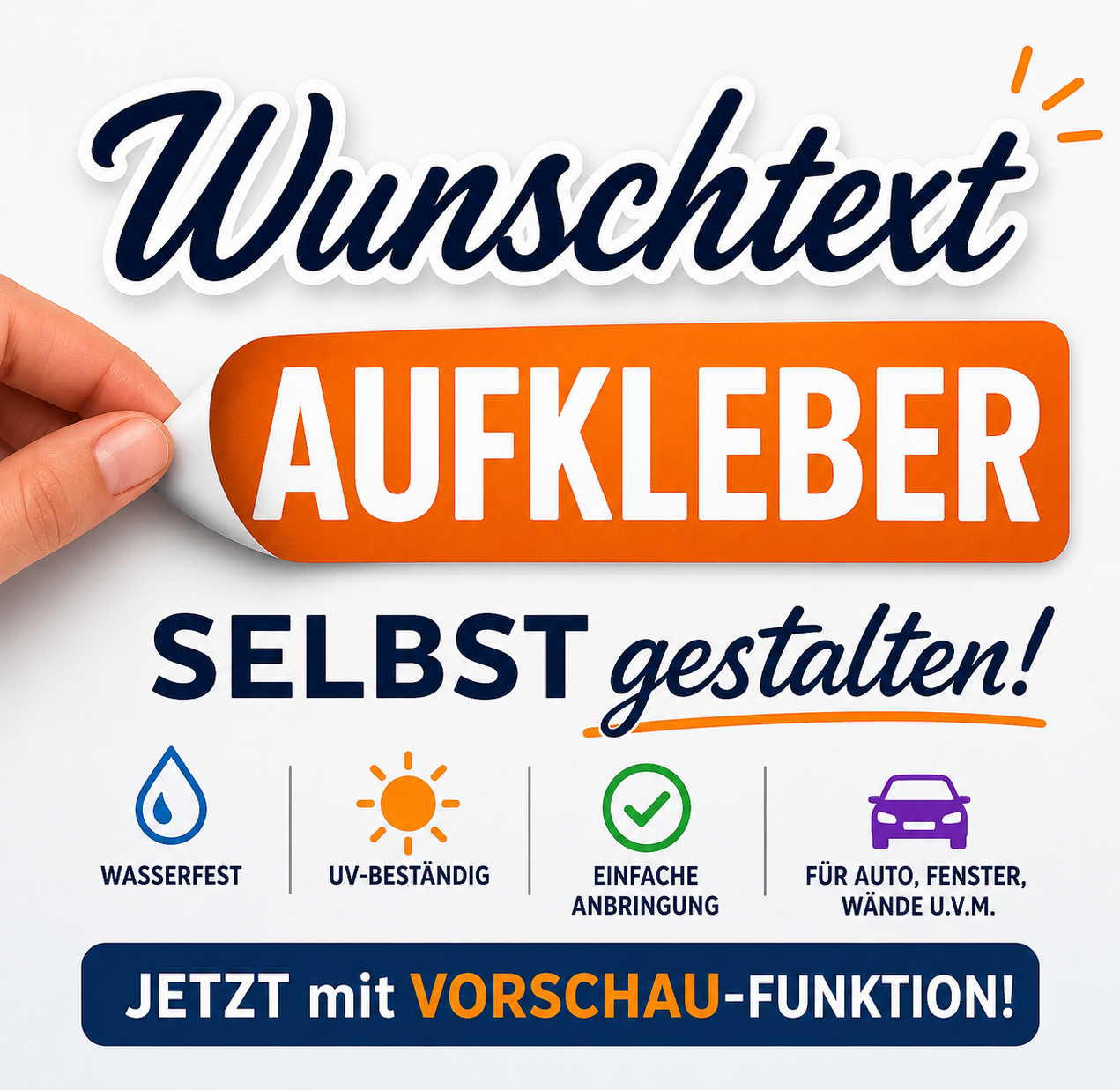Personalisierter Vinyl-Wandtattoo mit Wunschtext in eleganter Script-Schrift, für Wand, Tür, Fenster oder Auto, matt, maßgefertigt von Prakto