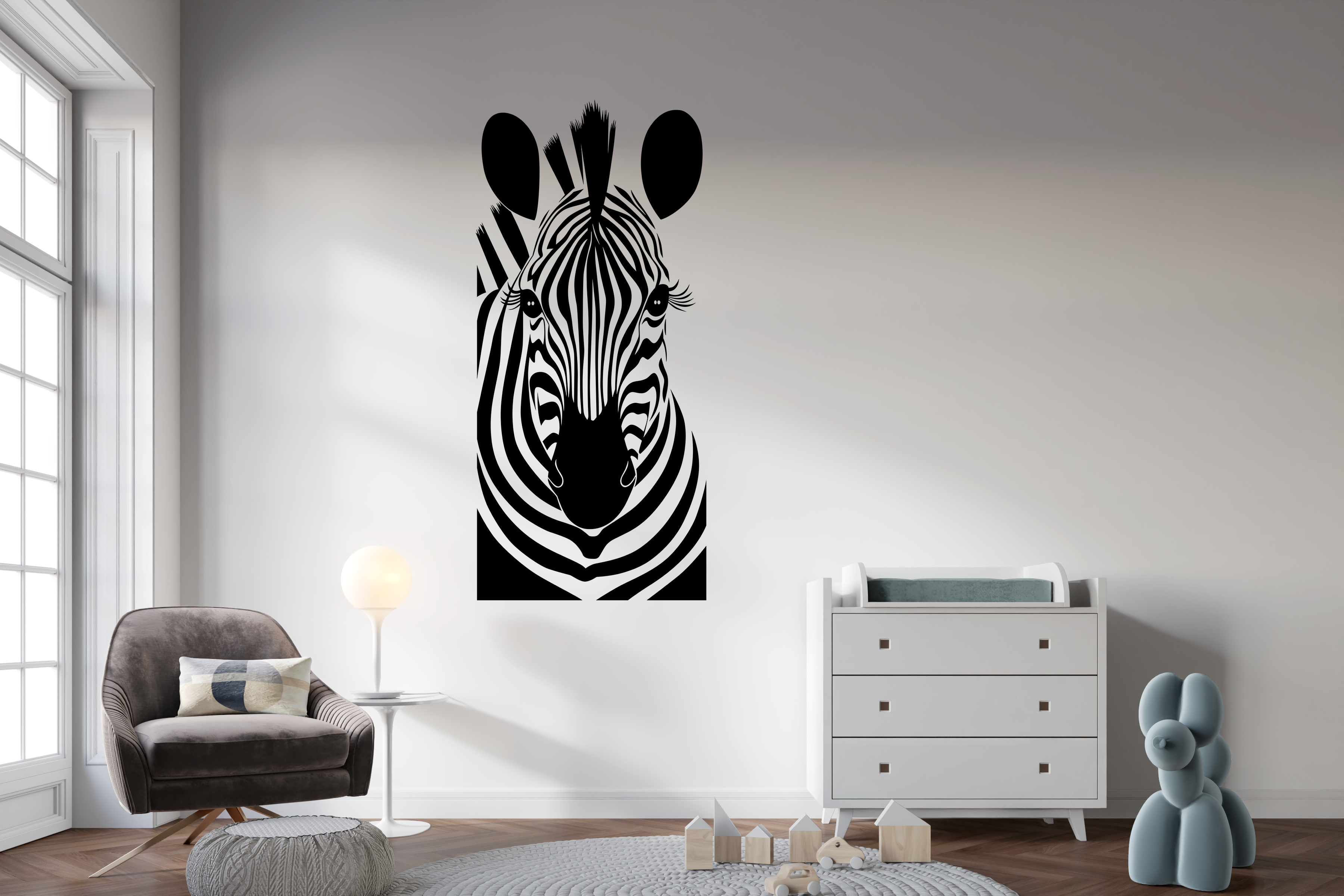 Minimalistisches Zebra Wandtattoo Schwarz Weiß – Moderne Tier Wanddeko aus Vinyl
